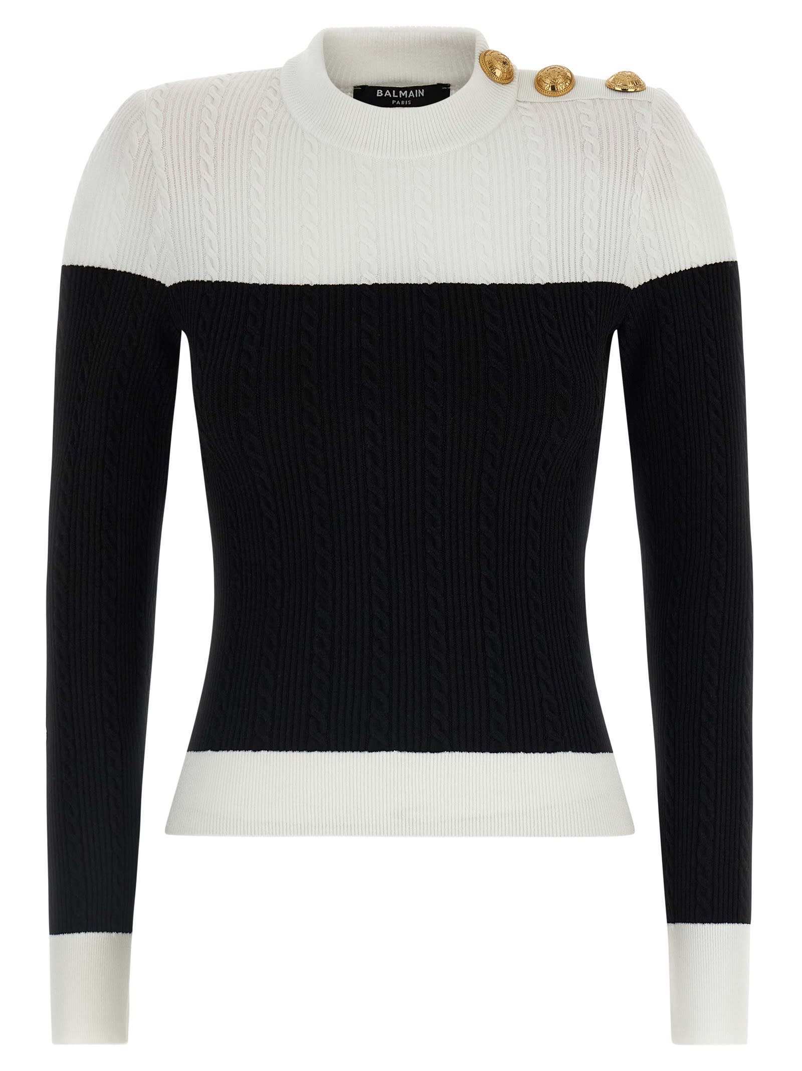 Balmain Slim-fit Two-tone Knitted Top In Multi