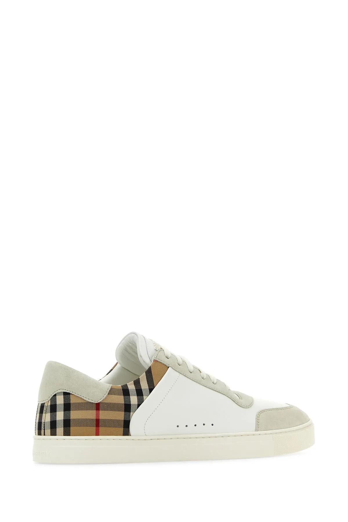 Shop Burberry Multicolor Suede And Leather Sneakers In White