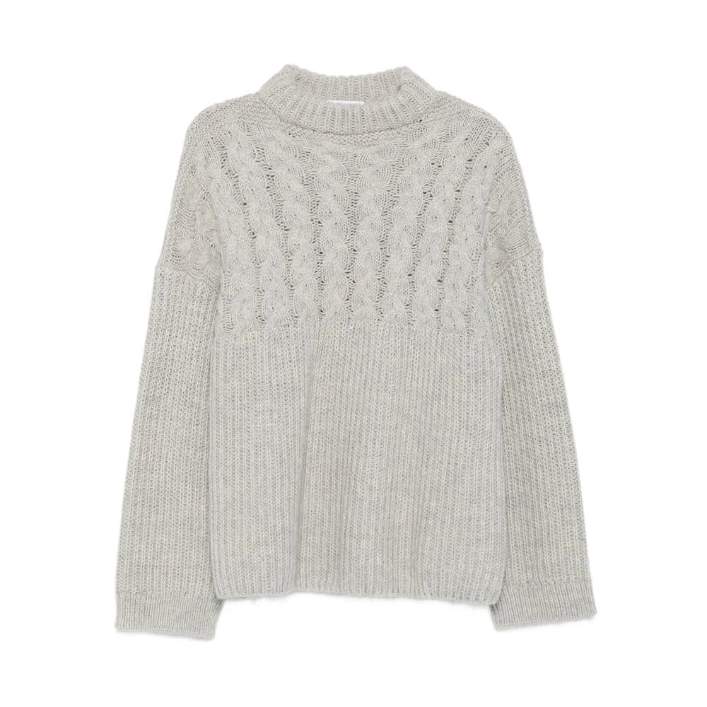 Cecilie Bahnsen Cable-knit Crew-neck Sweater In Gray