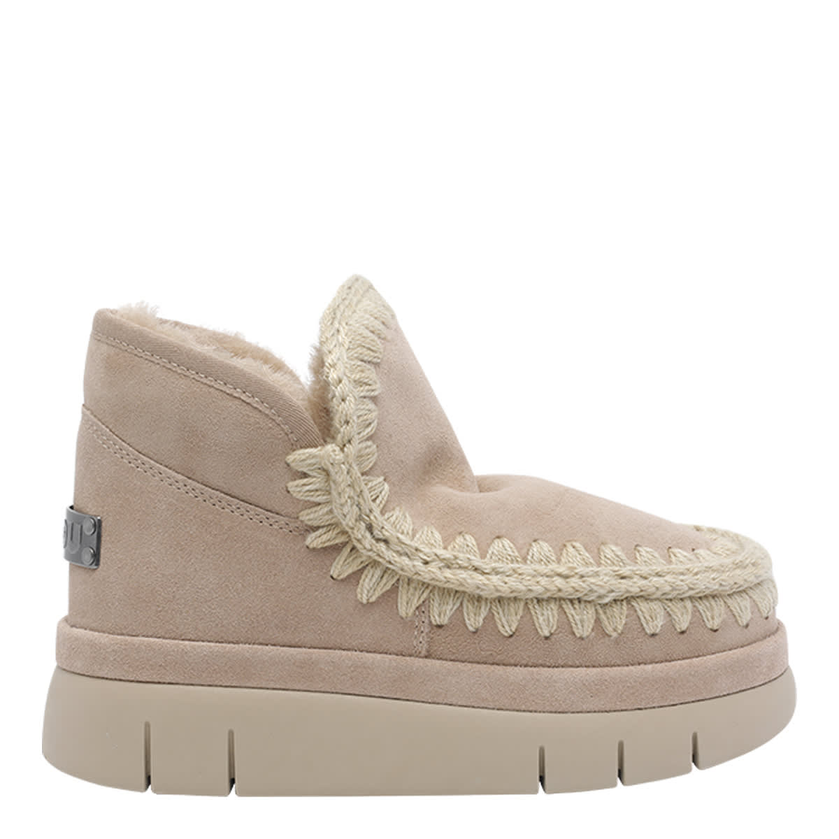 Mou Beige Sheepskin Ankle Boots In Brown