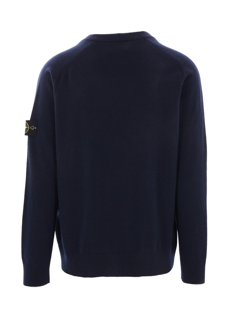 Shop Stone Island Compass Patch V-neck Knitted Cardigan In Bleu