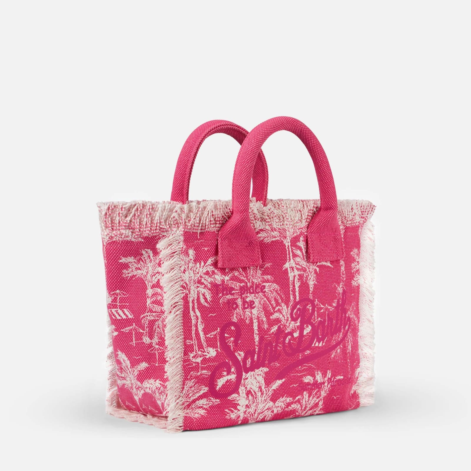 Shop Mc2 Saint Barth Colette Pink Cotton Canvas Handbag With Toile De Jouy Print
