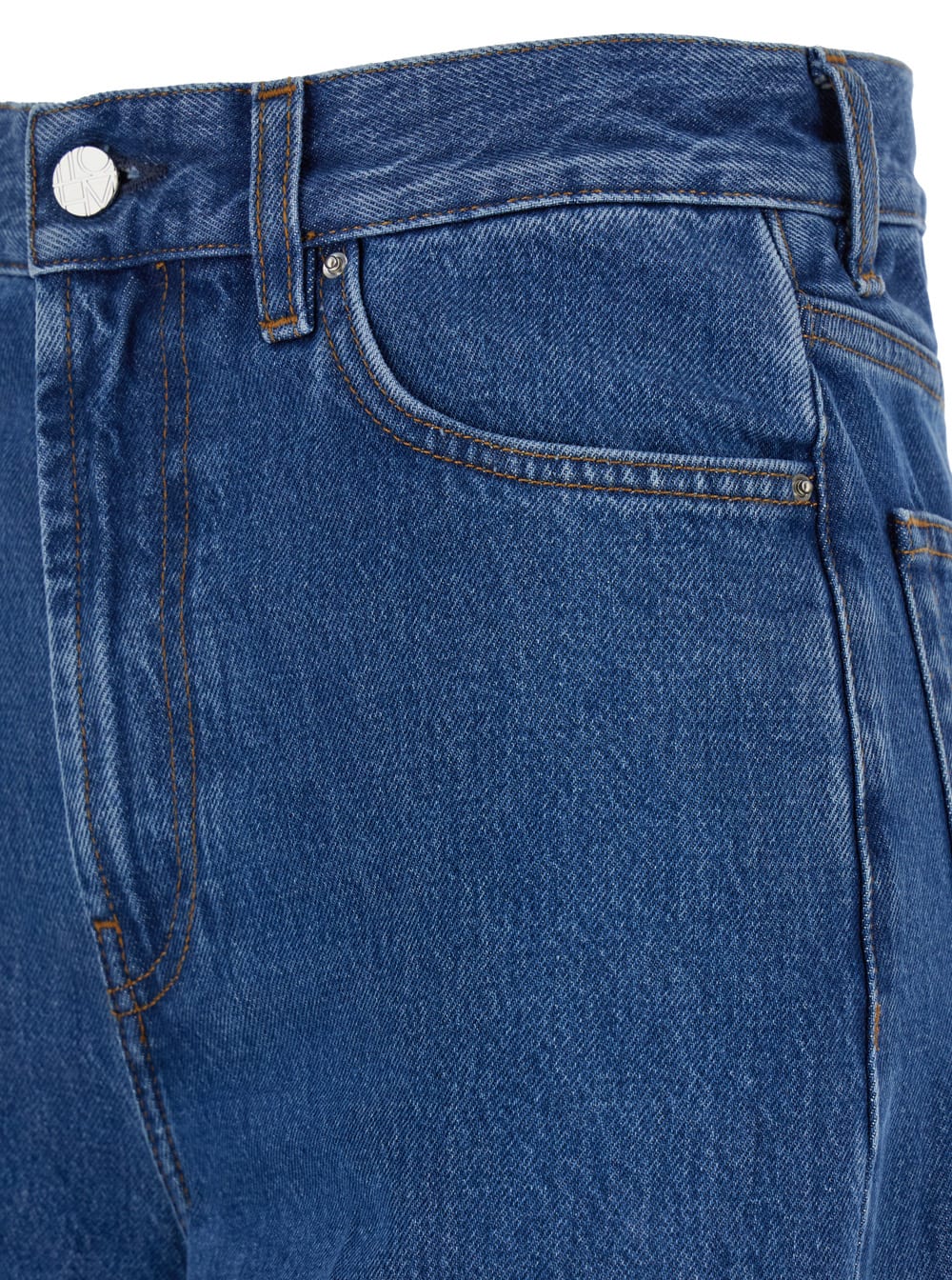 Shop Totême Blue Wide Jeans With Logo Patch In Denim Woman