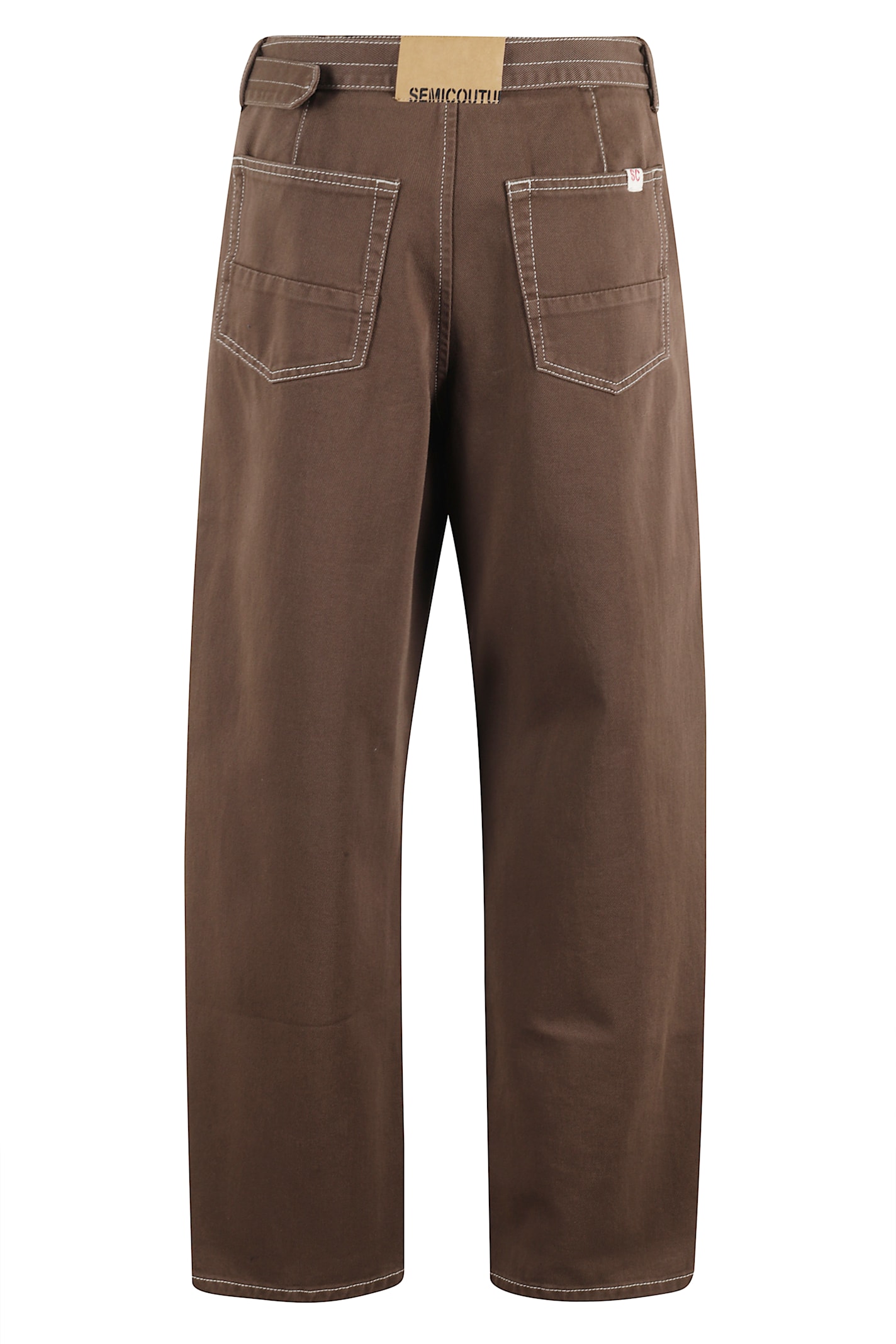 Semicouture Straight Leg Pants With Contrast Stitching In Gray