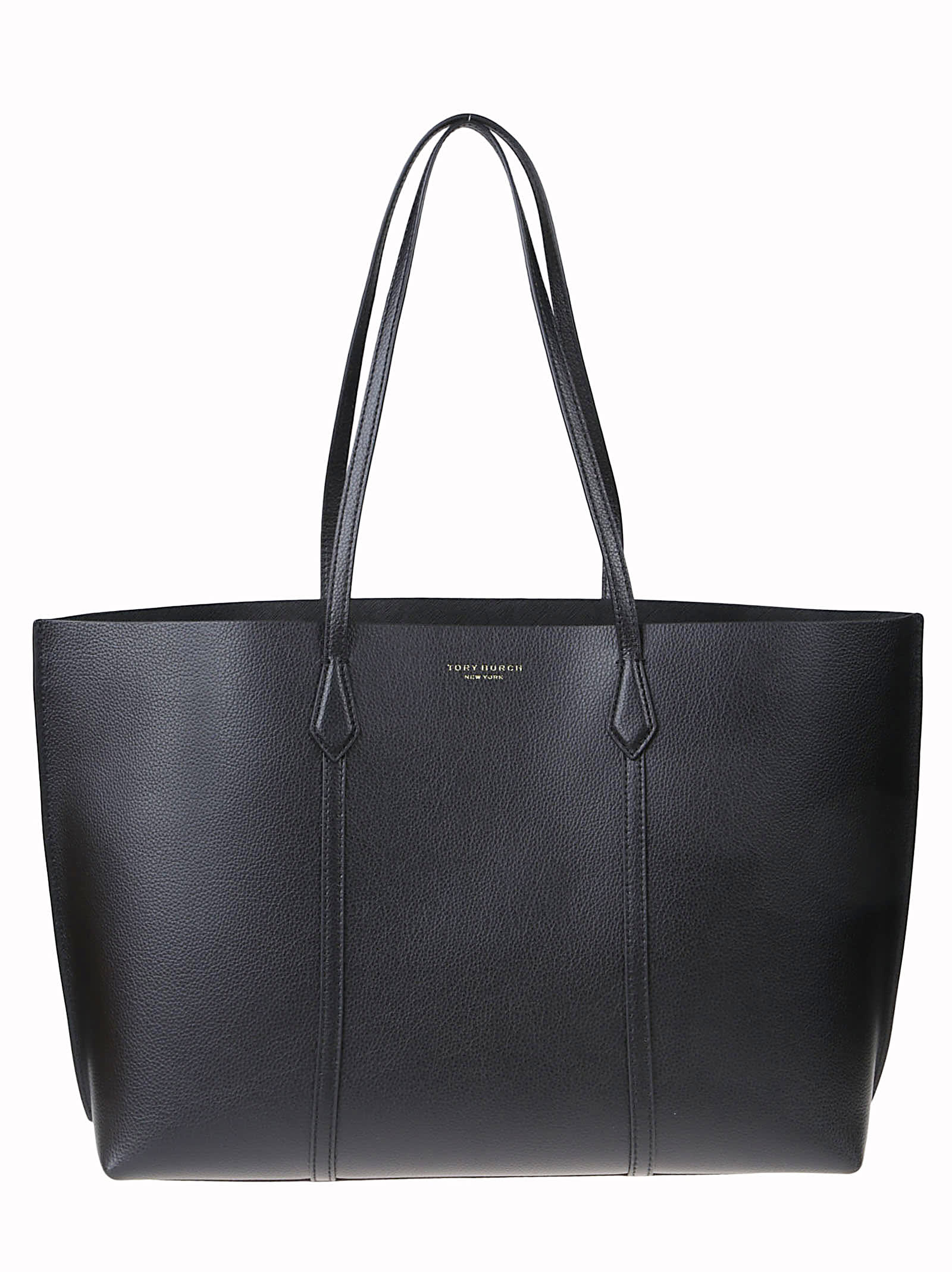 Tory Burch Perry Tote Bag In Textured Black Leather In Black