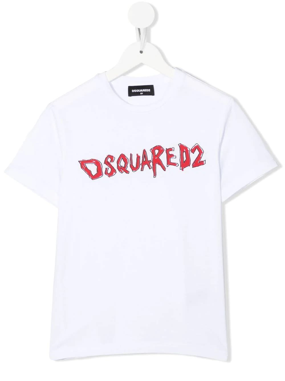 Dsquared2 Kids White T-shirt With Graffiti Style Contrast Logo