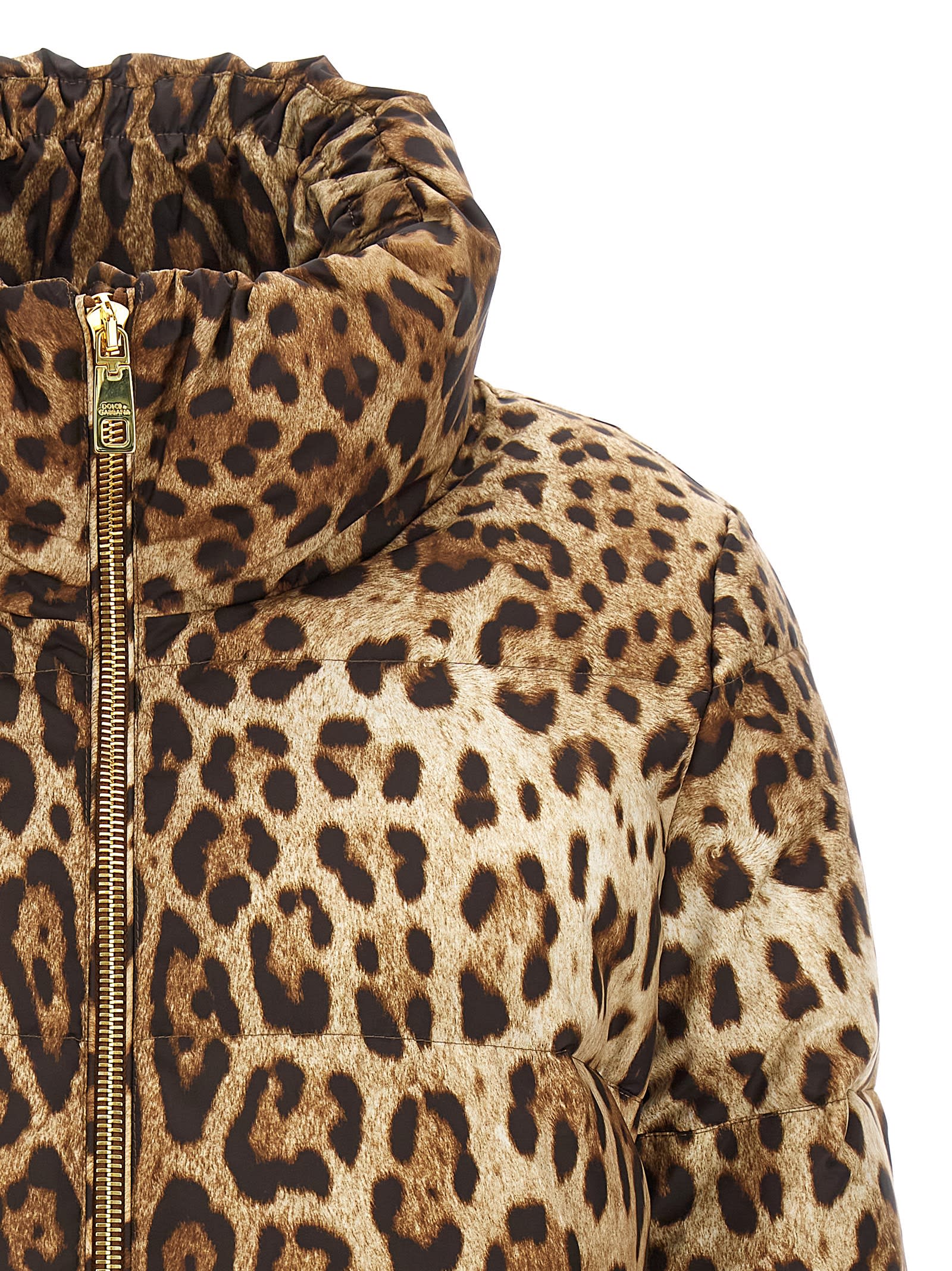 Shop Dolce & Gabbana Animalier Down Jacket In Brown/neutrals