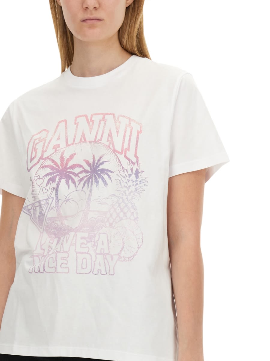 Shop Ganni Basic Jersey Cocktail Relaxed T-shirt In White