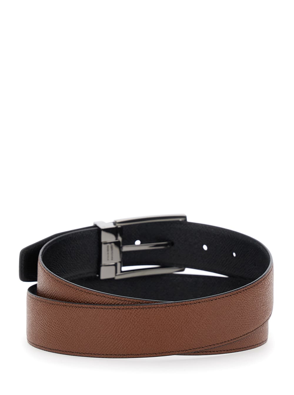 Ferragamo Brown Reversible Belt With Gancini Buckle In Leather Man In Multi