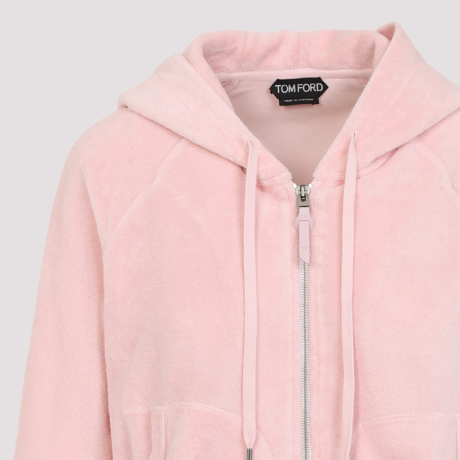 Tom Ford Towelling Hoodie With Hood And Pockets In Pale Salmon