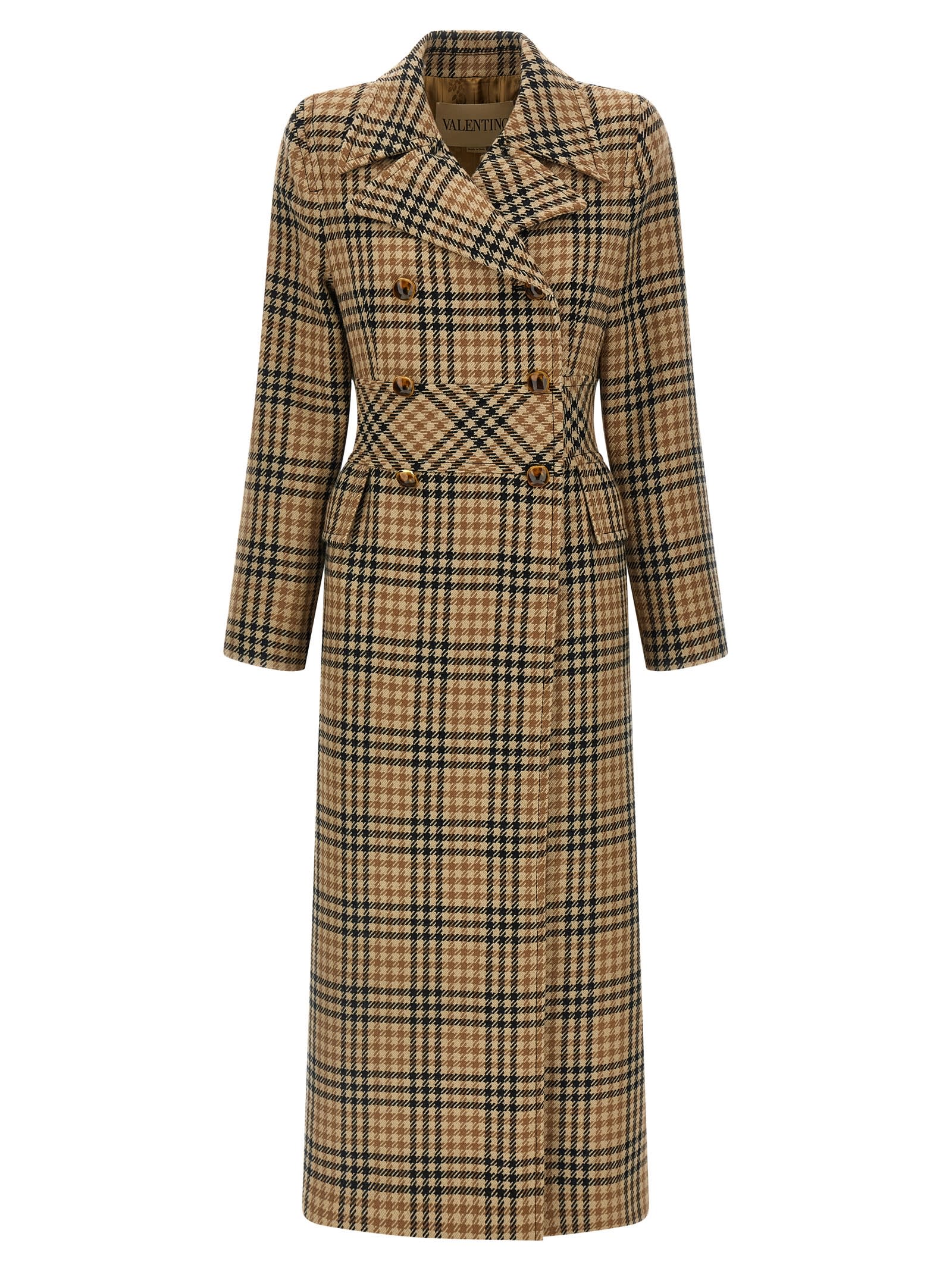 Valentino Garavani Houndstooth Wool Coat Coats And Trench Coats Brown In Brown