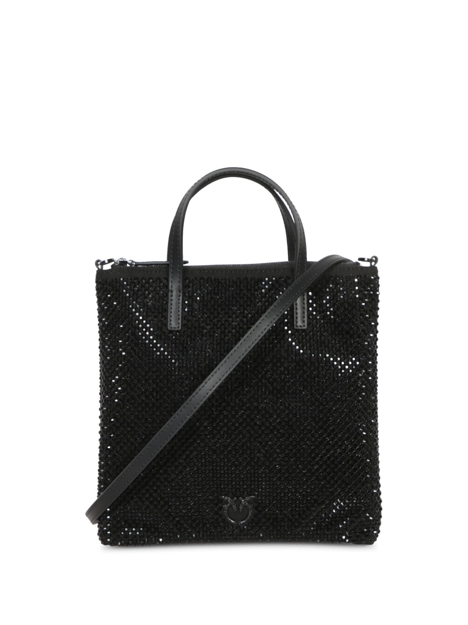 Shop Pinko Black Mini Shopper Bag With Rhinestones