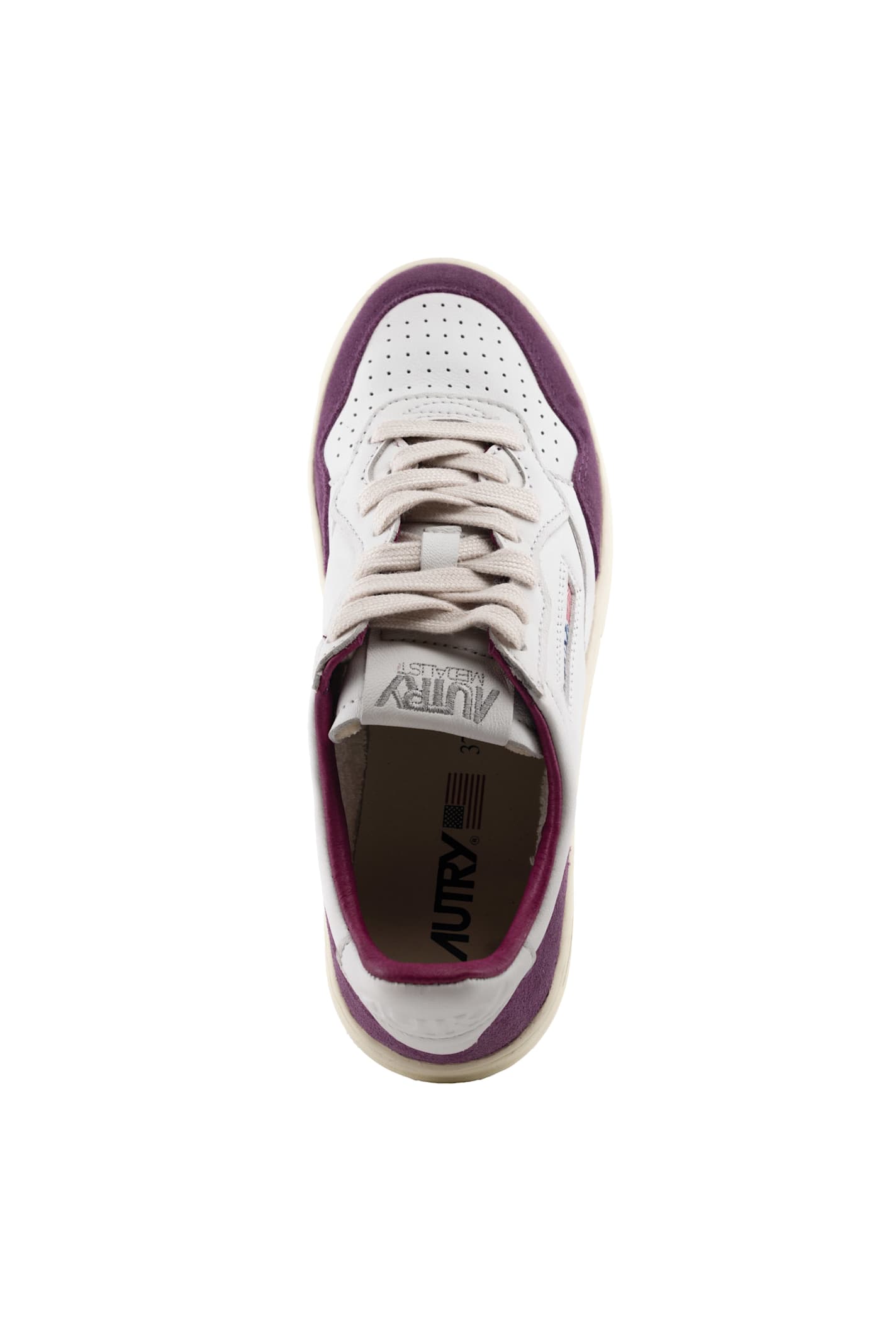 Autry Medalist Low Sneakers In Goatskin And Suede In Goat/suede Wht/scrlt