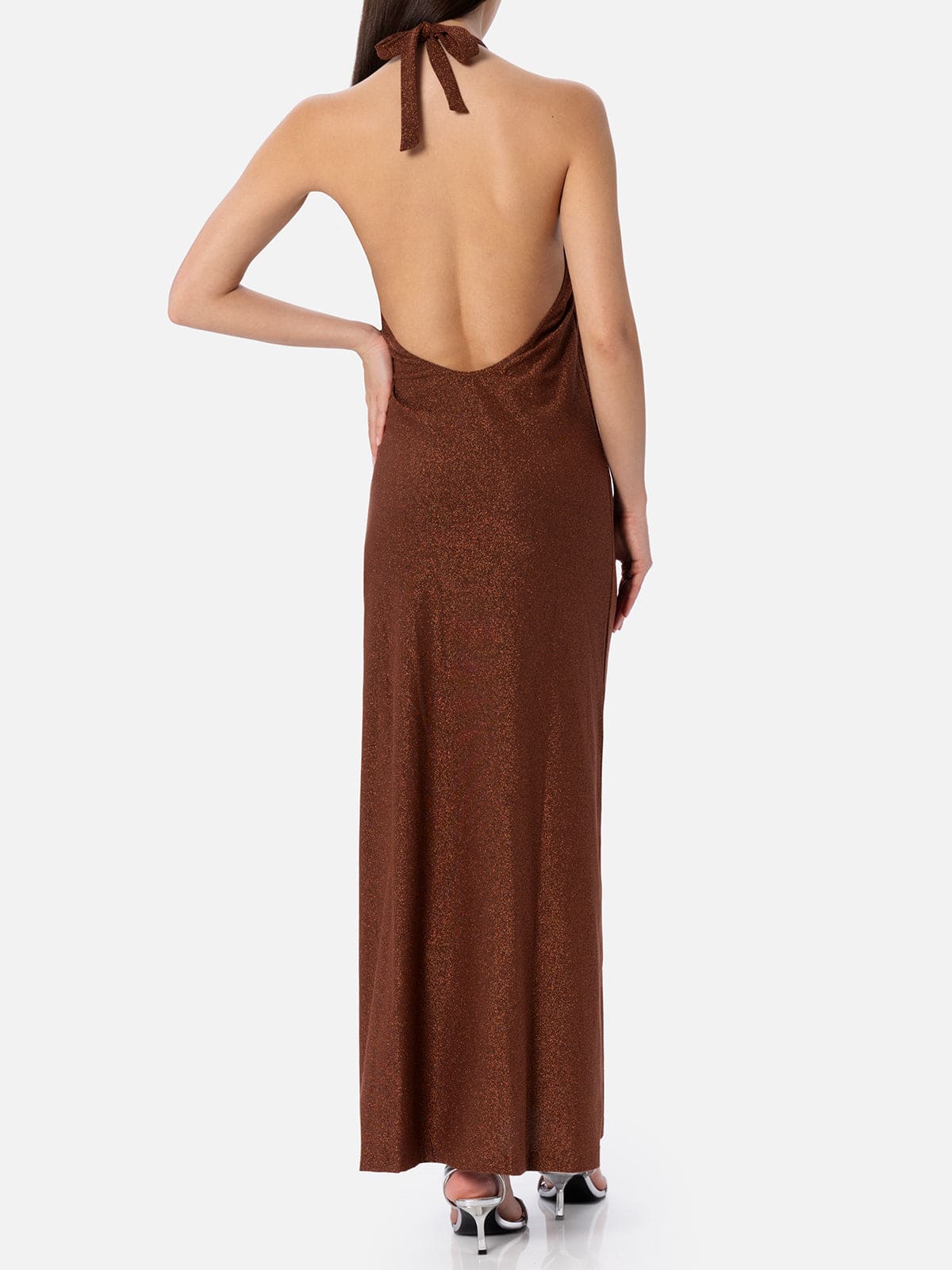 Mc2 Saint Barth Lurex Brown Knitted Long Dress In Brown