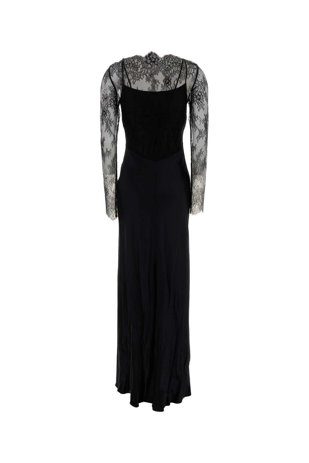 Alberta Ferretti Black Satin Long Dress In Black