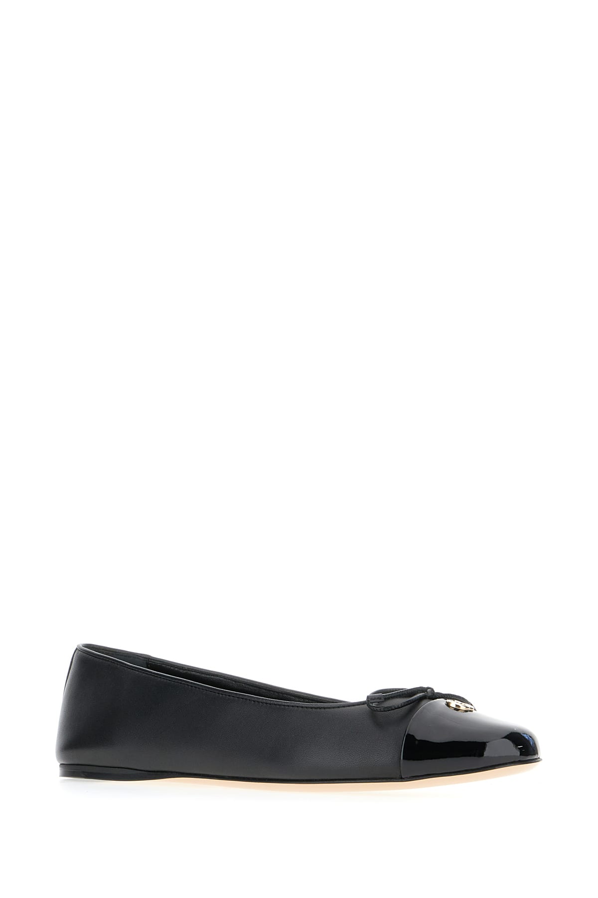 Gucci Women Leather Ballerinas With Patent Leather Detail In Black