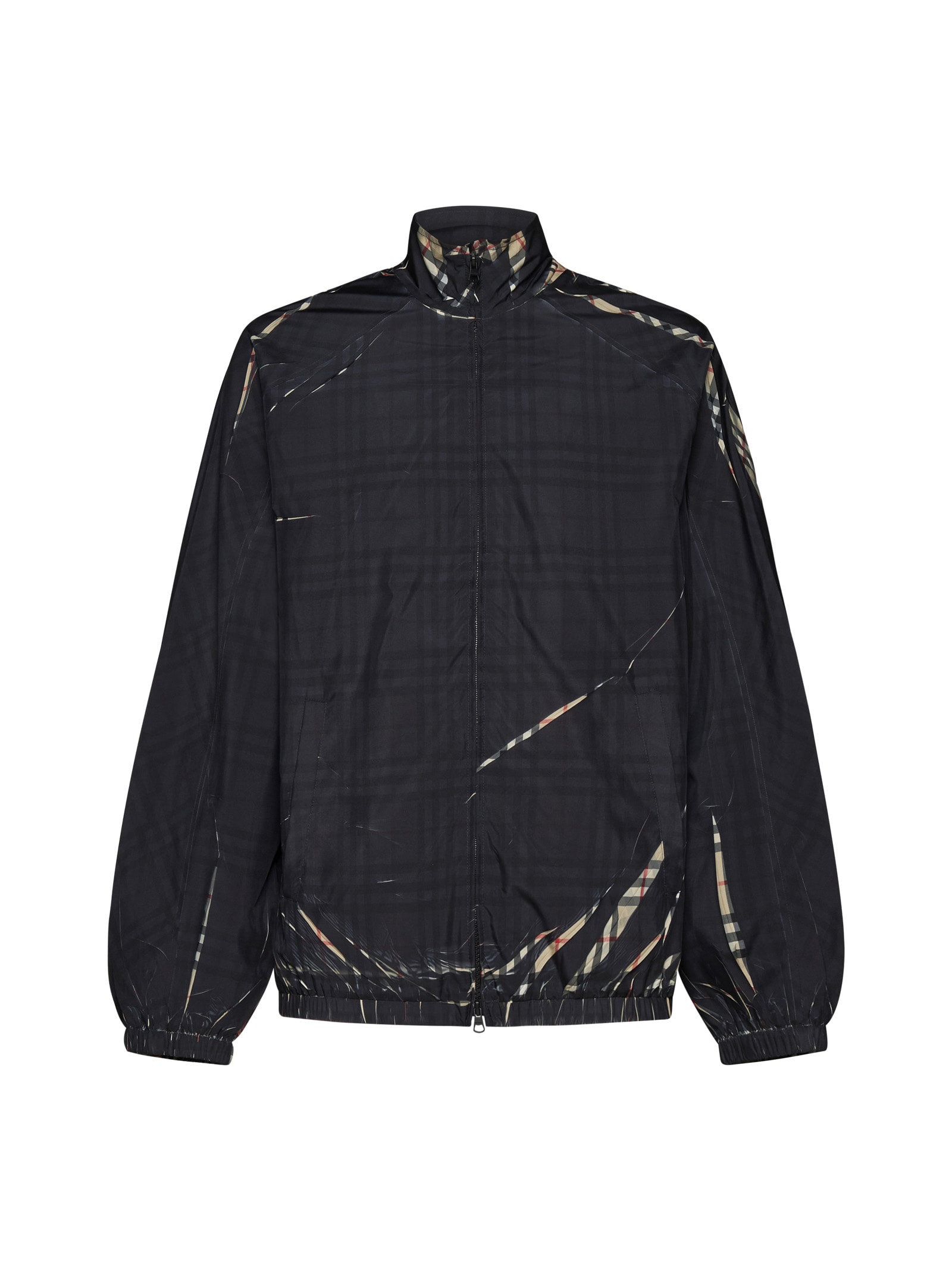 Trusfield High-neck Jacket In Black Check Fabric With Beige Details Man - Burberry - Modalova