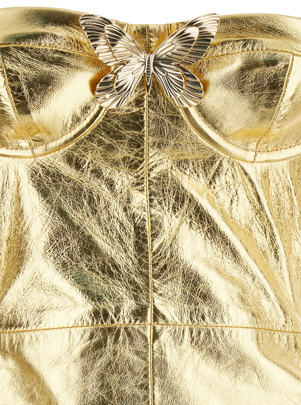 Shop Blumarine Gold Strapless Midi Dress In Leather Woman In Metallic