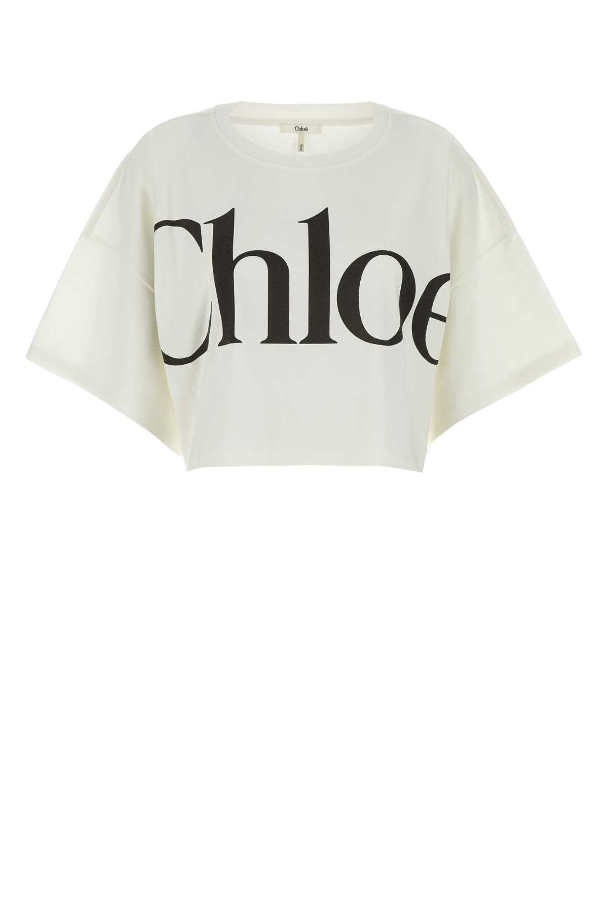 Shop Chloé Ivory Cotton Oversize T-shirt In 101