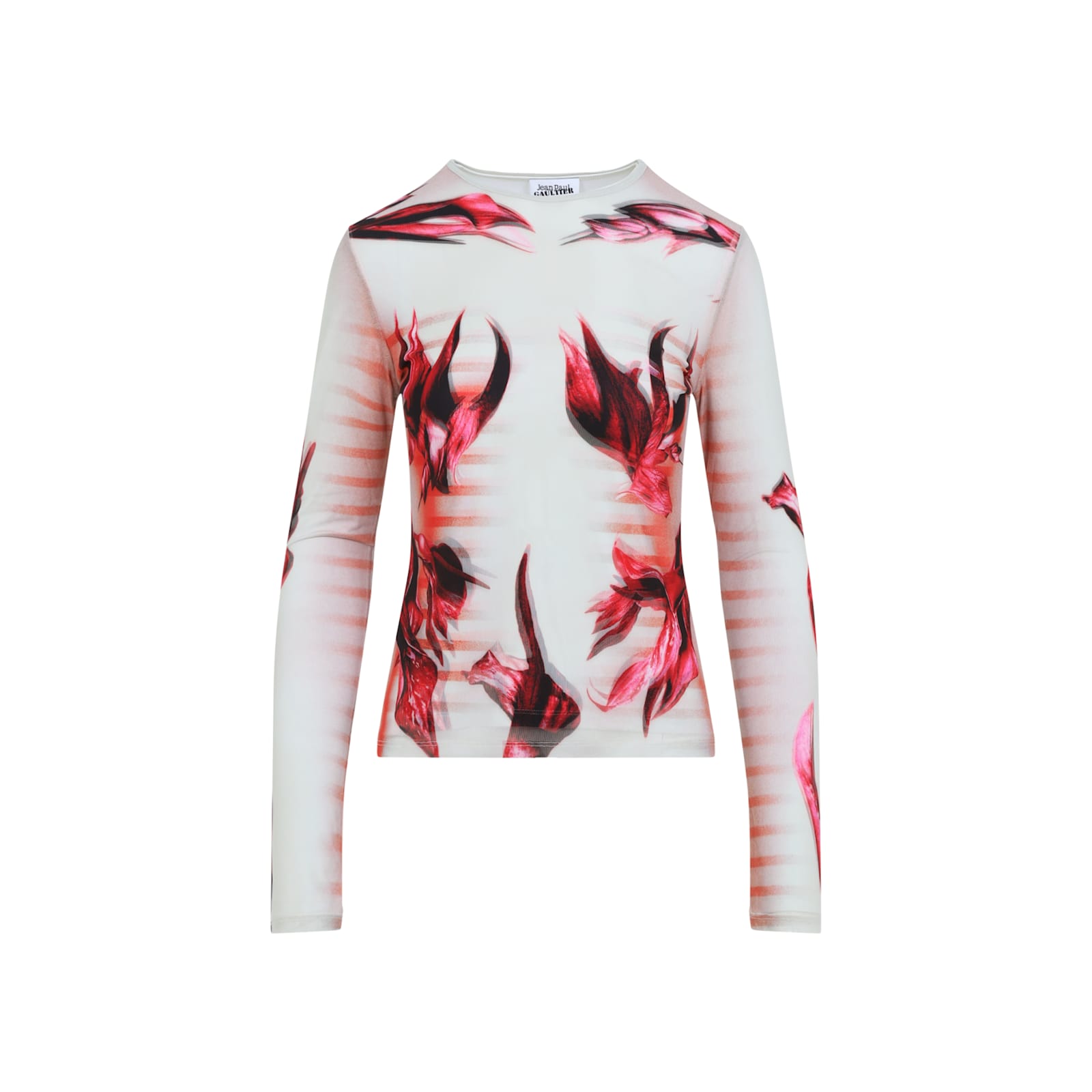 Shop Jean Paul Gaultier Layered Long Sleeves Top Printed Flower Body Morphing Mariniere In Mint Palepink Red