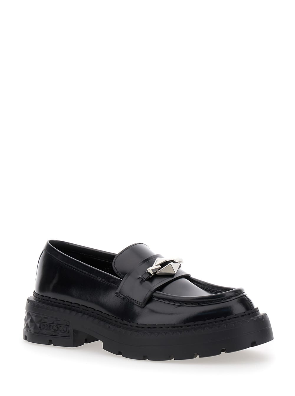 Shop Jimmy Choo Marlow Black Loafers With Diamond Shaped Detail In Leather Woman