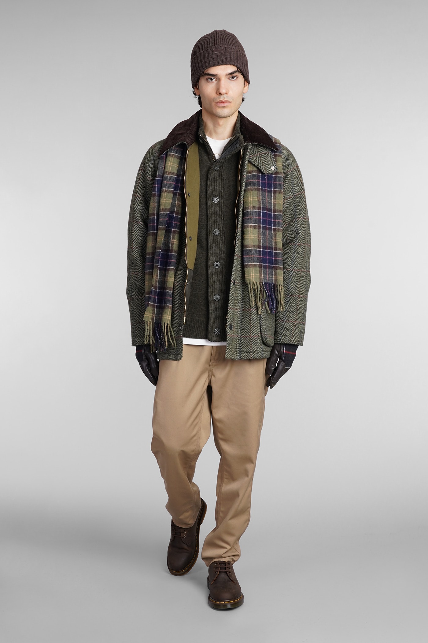 Barbour Patch Zip Card Cardigan In Green Wool In Seaweed