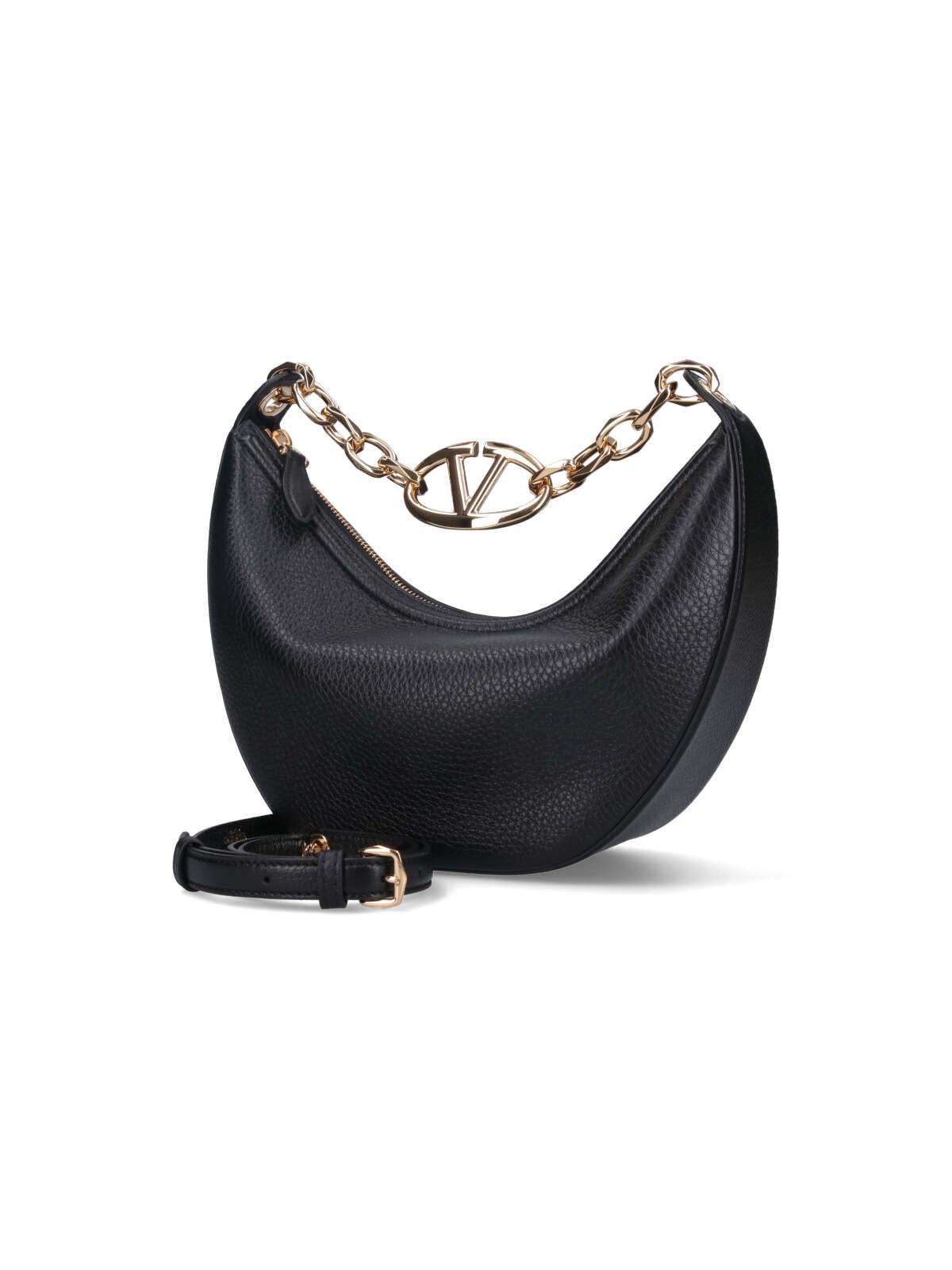 Shop Valentino Hobo Vlogo Moon Small Shoulder Bag In Black