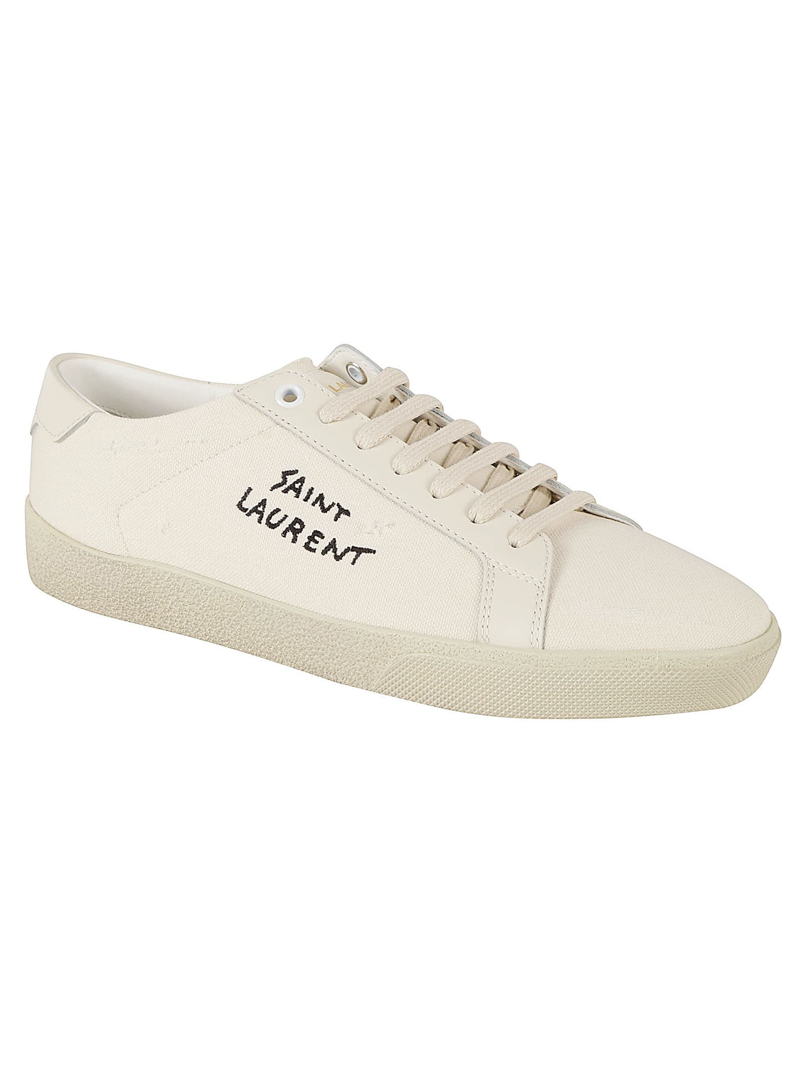 Shop Saint Laurent Sl06 Signature Low Top Sneakers In Panna