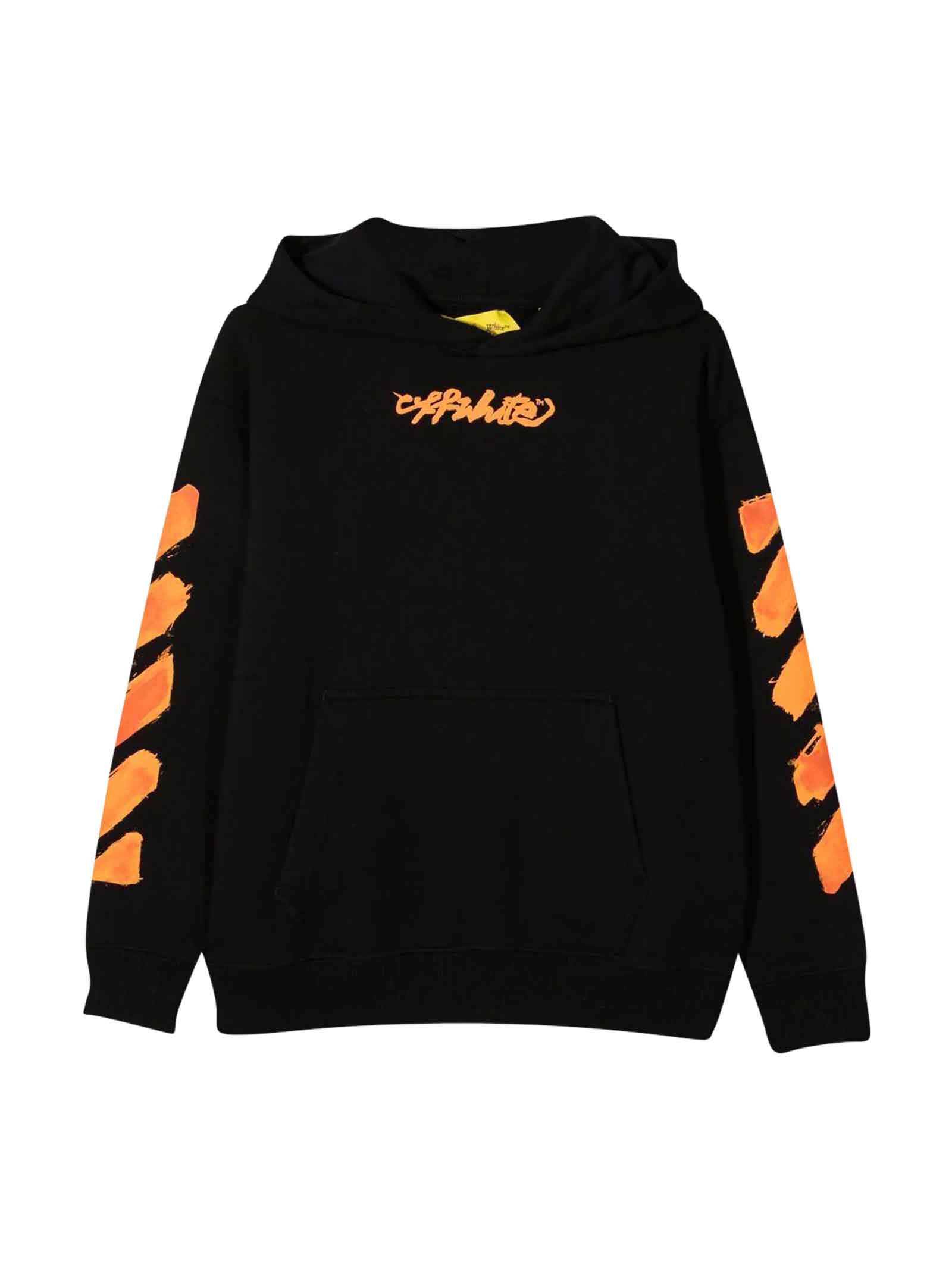 Off-White Black Sweatshirt With Hood And Orange Print