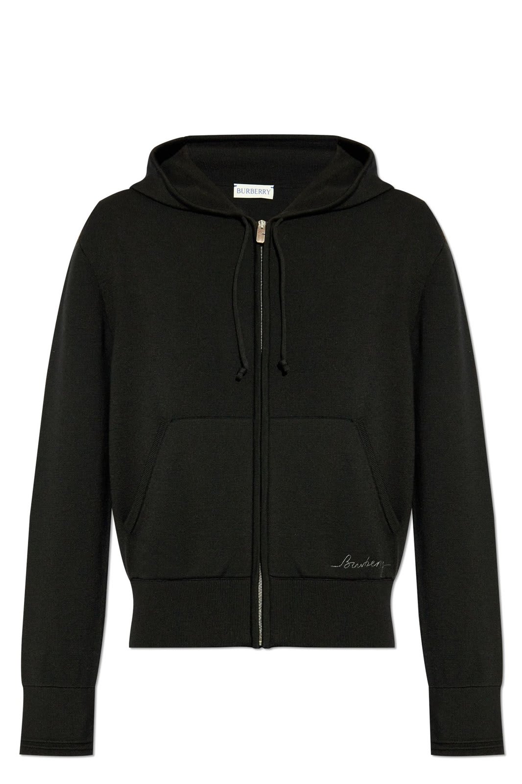 Shop Burberry Logo Embroidered Zip-up Drawstring Hoodie In Black