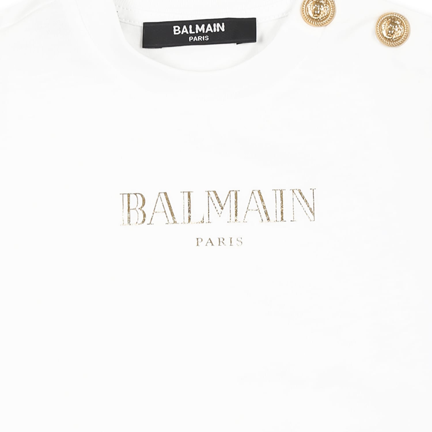 Balmain White T-shirt For Baby Girl With Gold Logo In White