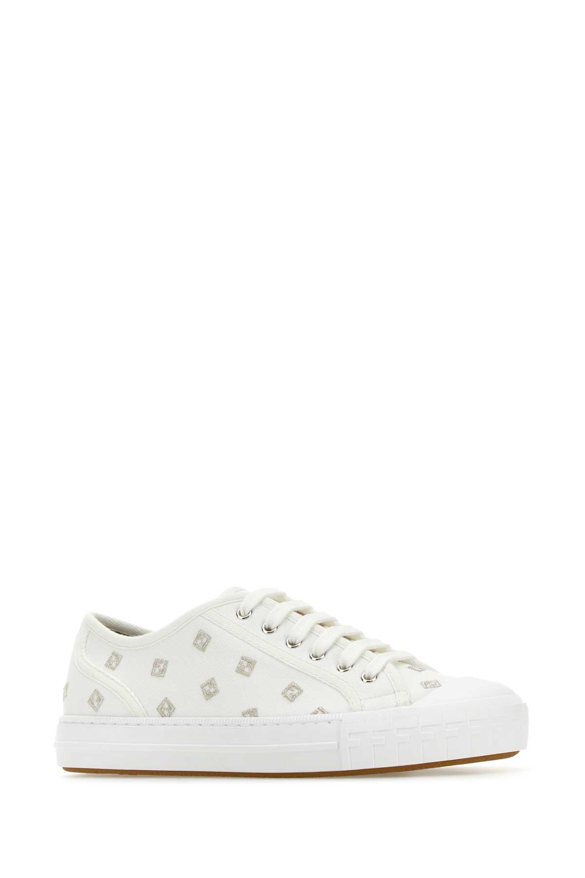 Shop Fendi Embroidered Canvas Domino Sneakers In Chalksilver