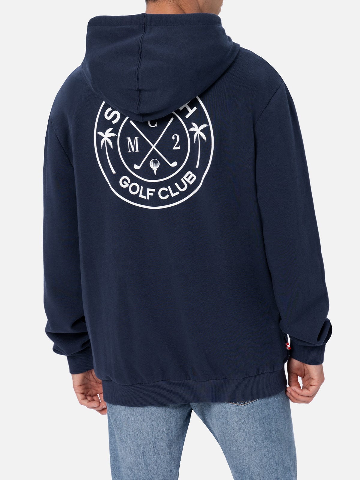 Mc2 Saint Barth Man Zipped Cotton Fleece Hoodie Danny With Front And Back Print In Blue