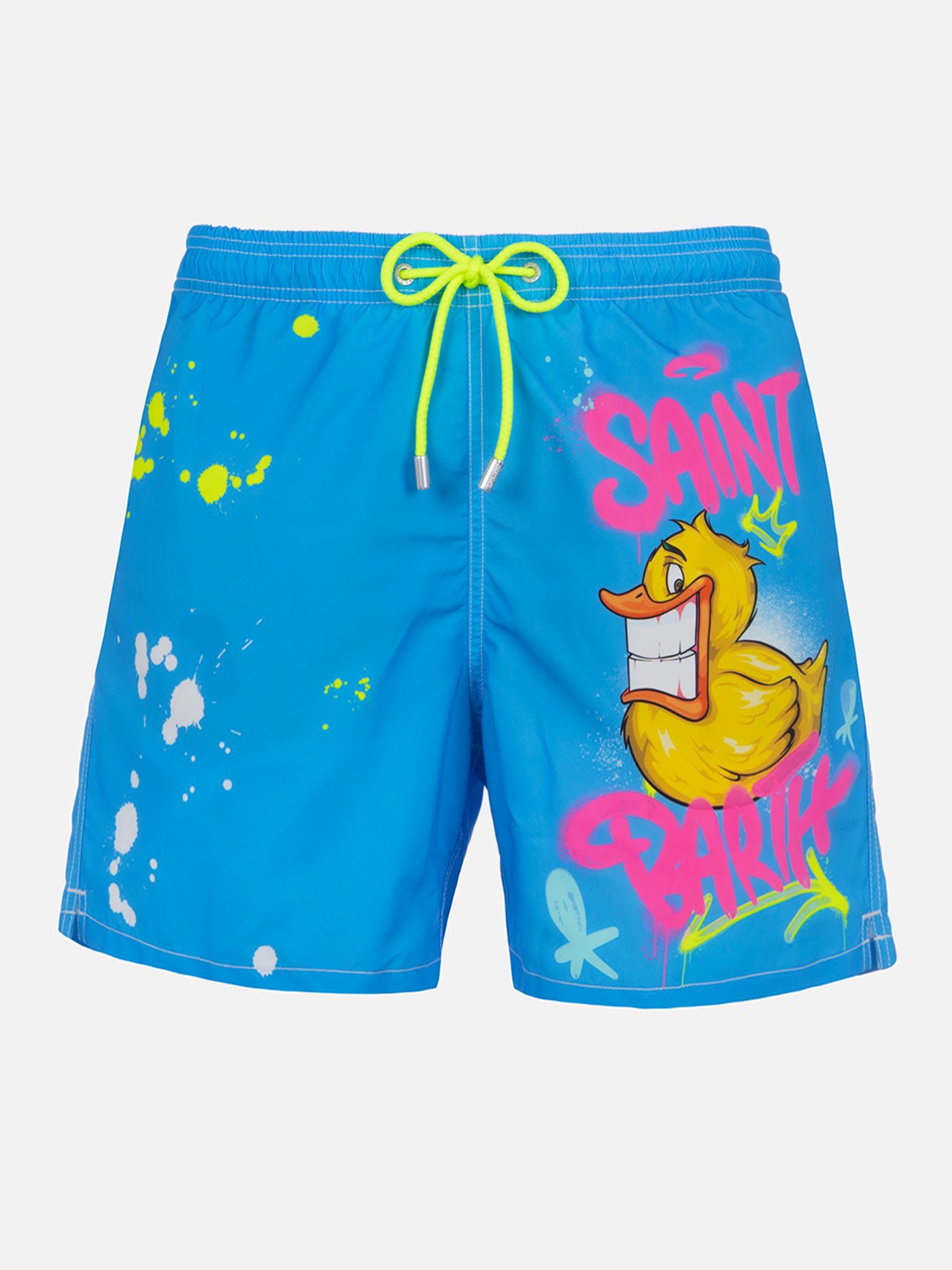 Mc2 Saint Barth Man Mid-length Gustavia Swim-shorts With Ducky Cryptopuppets Placed Print Cryptopuppets Special Edit In Sky