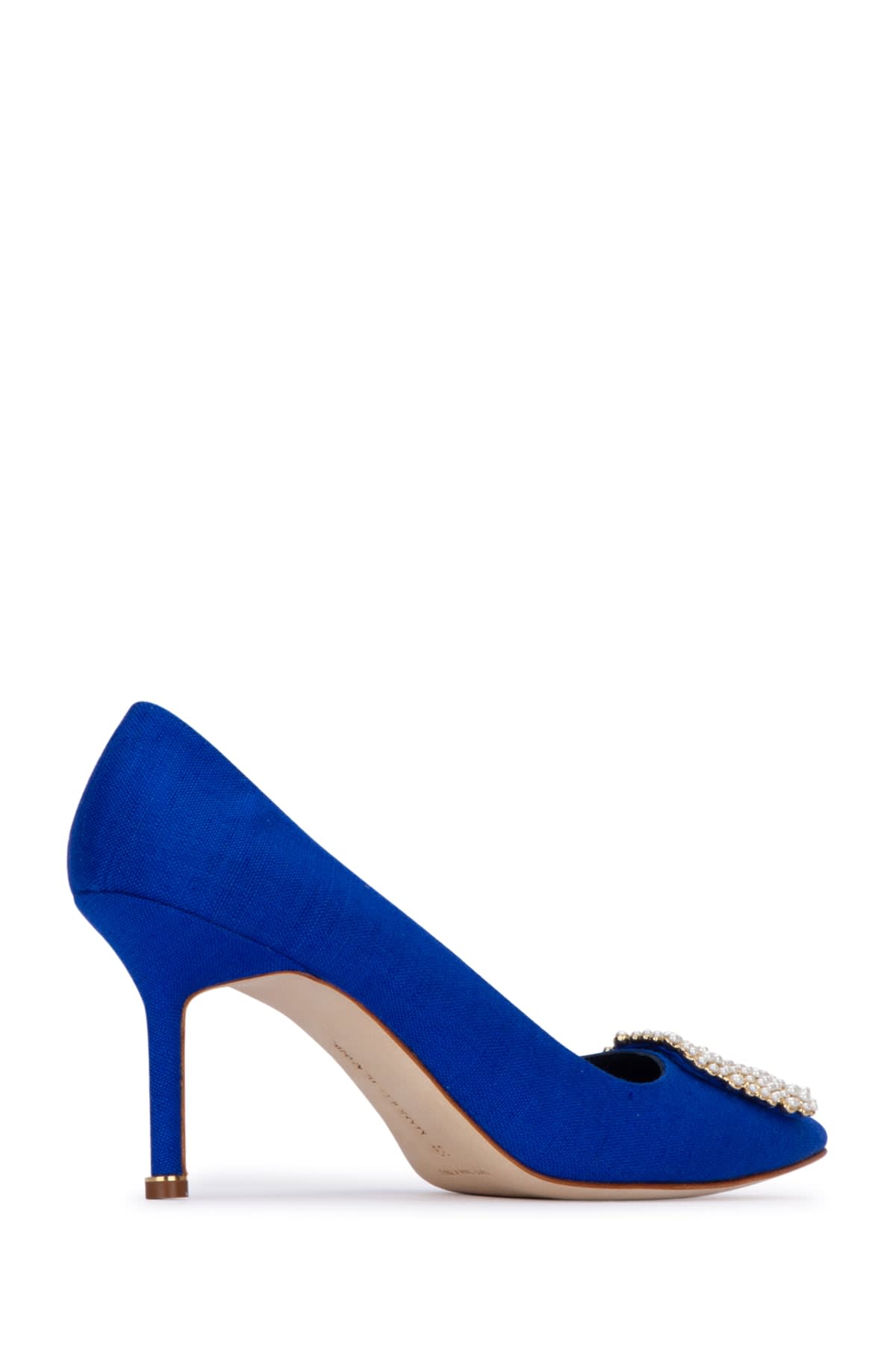 Manolo Blahnik Satin Hangisi 105 Pumps With Jewel Embellishment In Blue