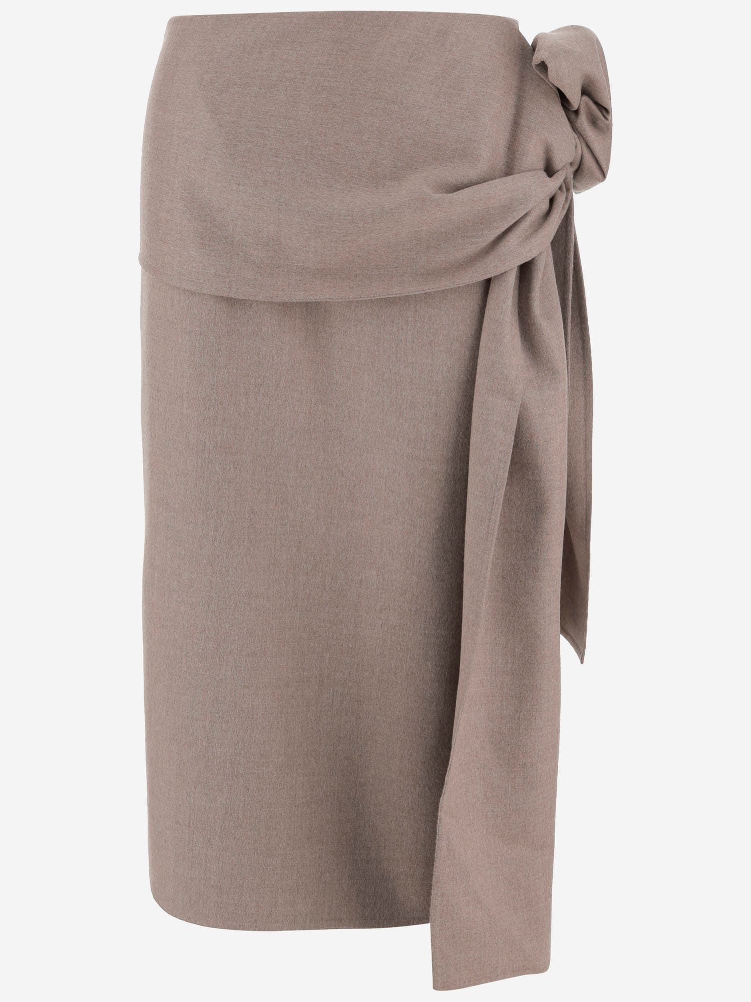 Carven Crossover Wool Skirt With Knot In Brown