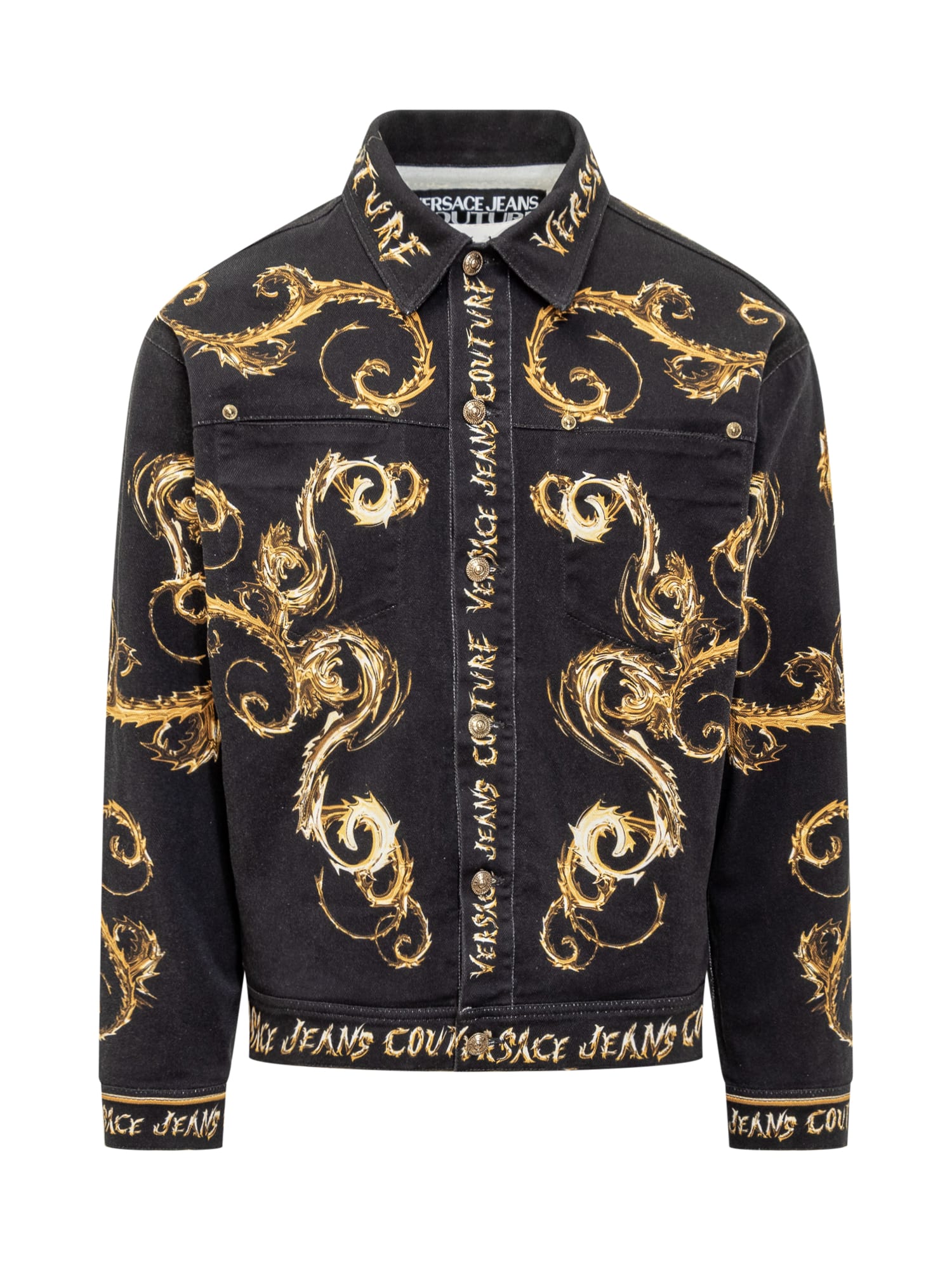 Shop Versace Jeans Couture Denim Jacket In Black/gold