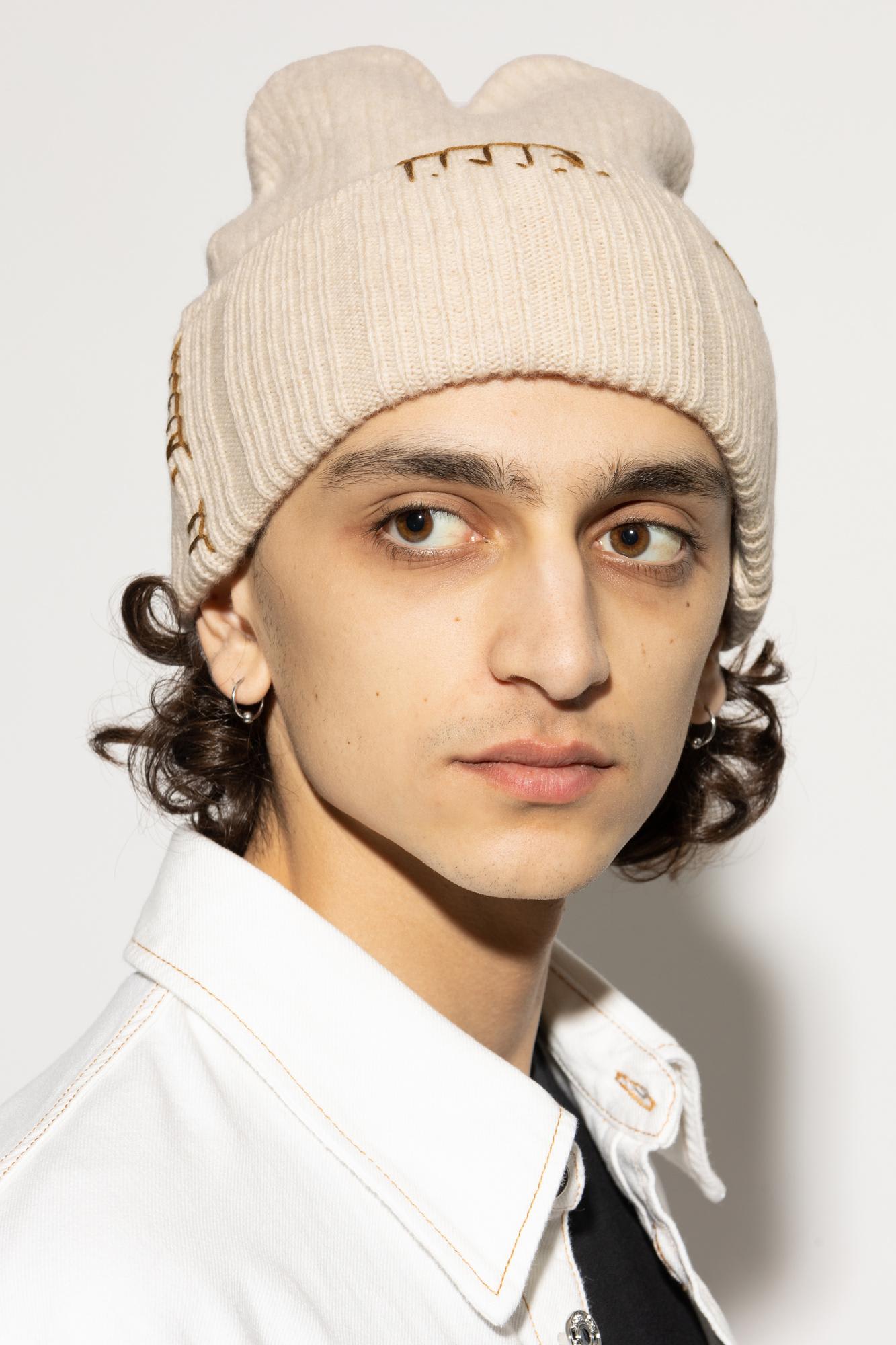 Marni Wool Beanie With Stitching In Brown