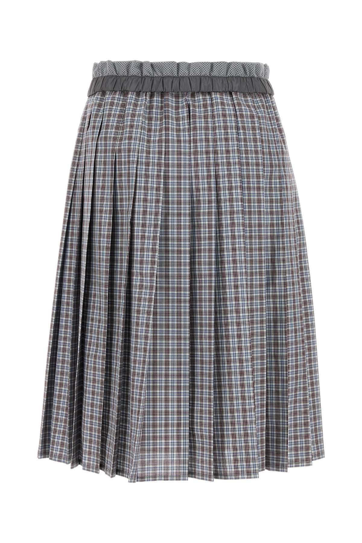 Miu Miu Check Pleated Skirt Elasticated Waistband In Gray