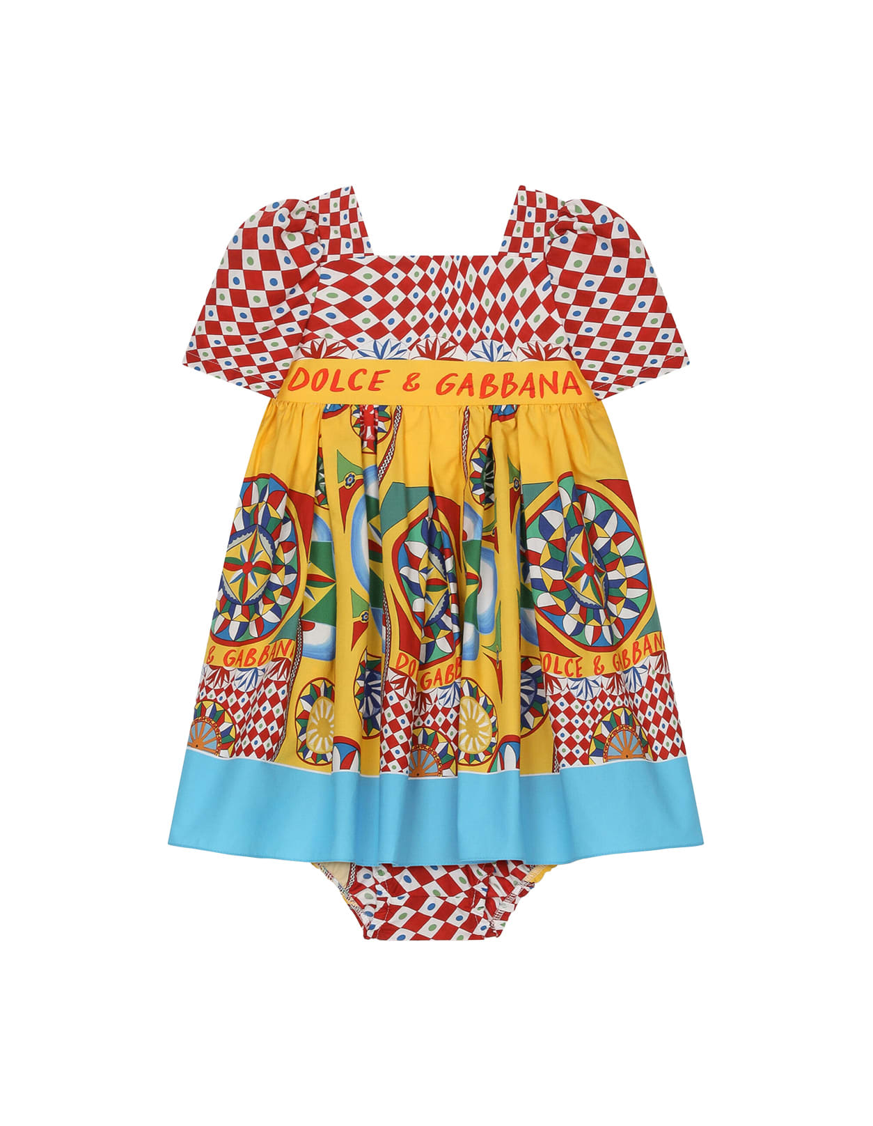 Dolce & Gabbana Babies' Short Sleeved Dress In Poplin With Cart Print In Multicolour