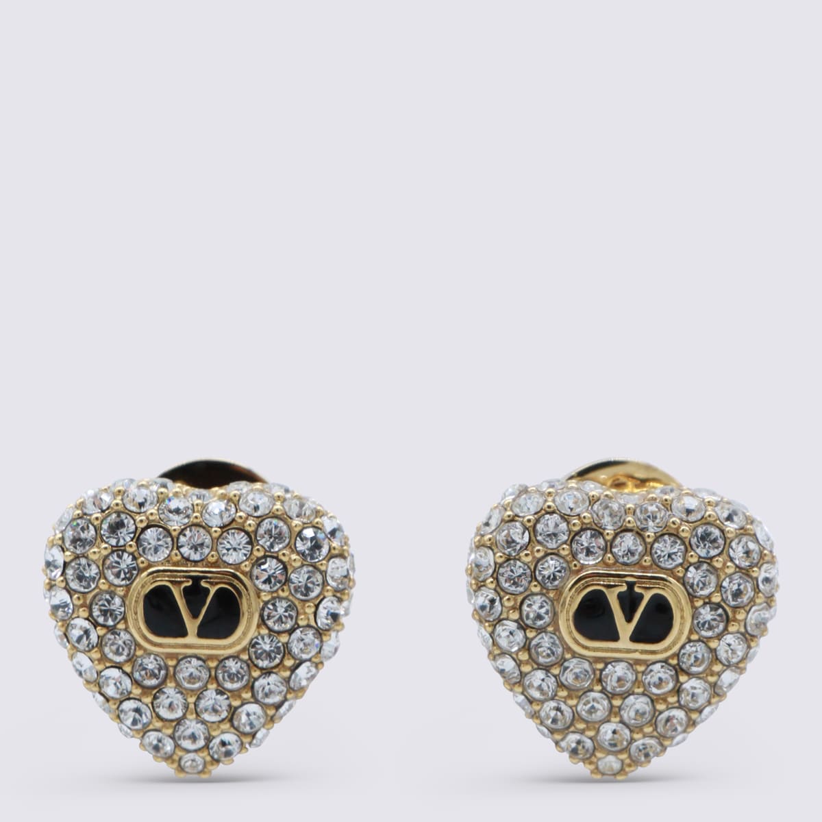 Valentino Black And Gold Metal Earrings In Gray