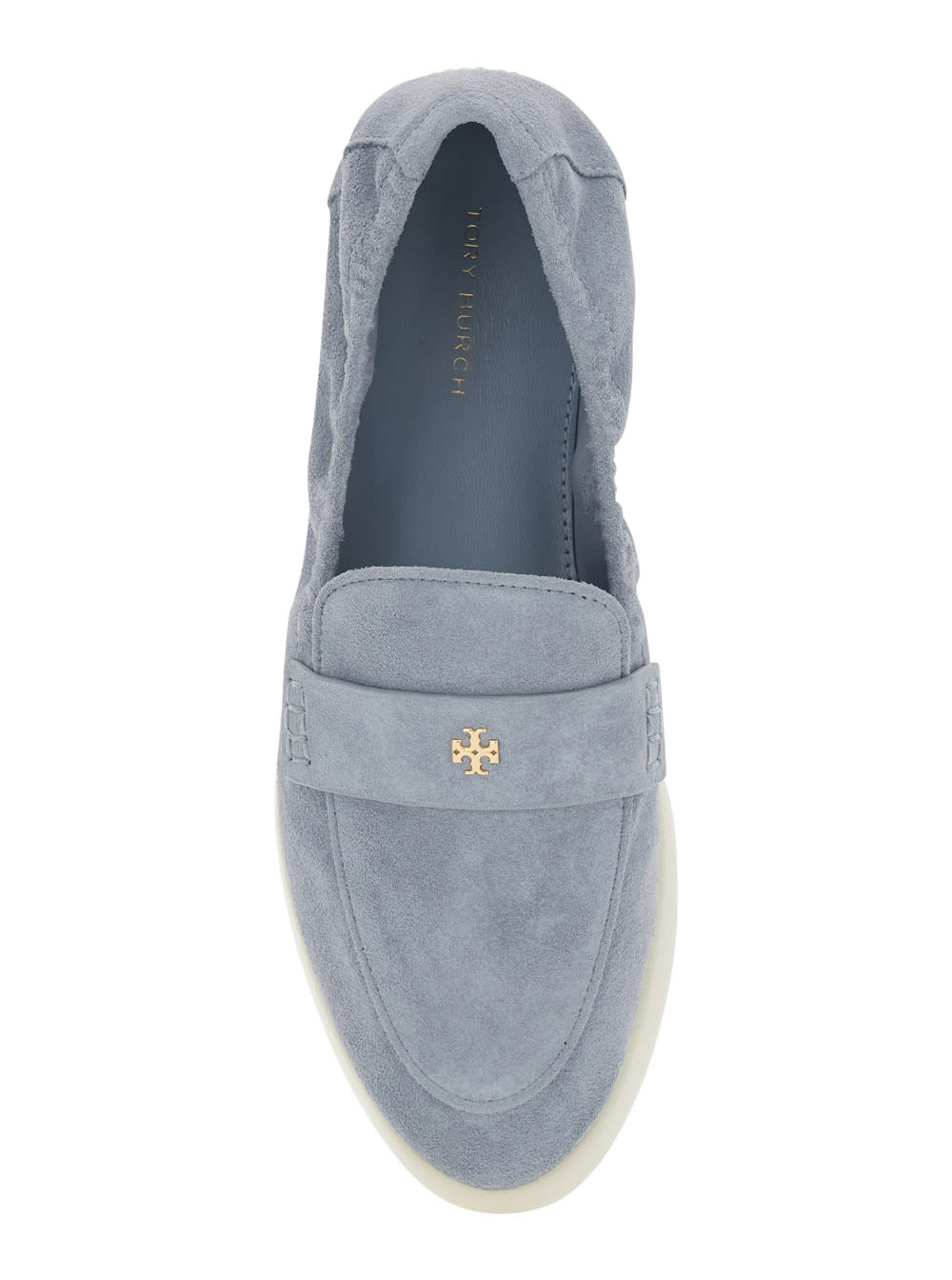 Tory Burch Light Blue Loafers With Logo Plaque On The Front And Slip-on Design In Suede Woman In Aria Blue