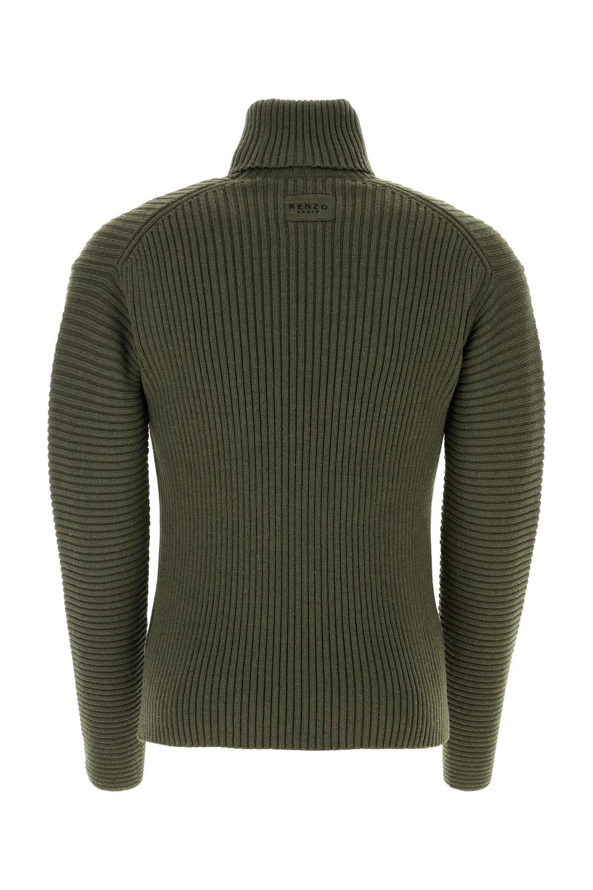 Shop Kenzo Army Green Wool Blend Sweater  In Military Green