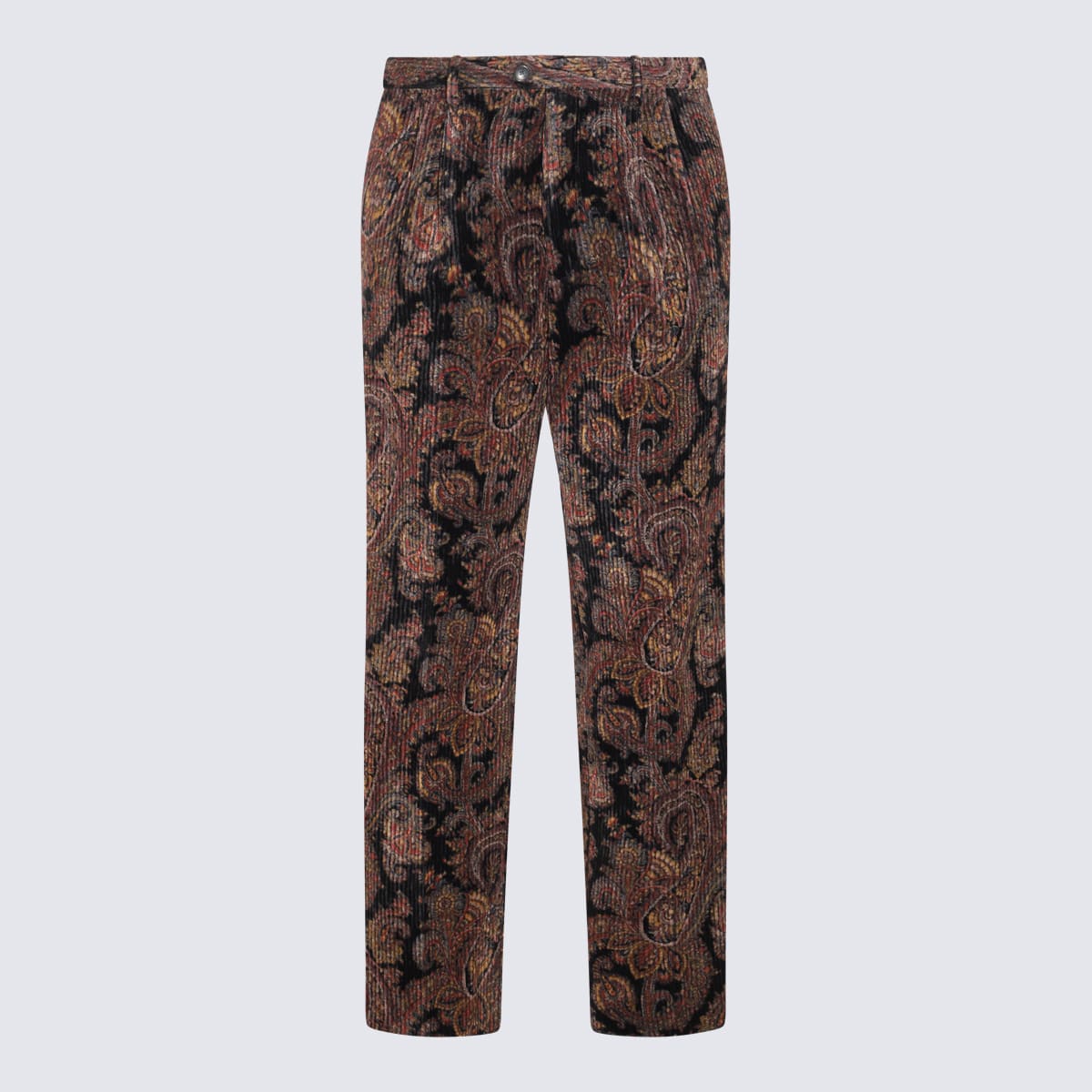Shop Etro Multicolour Cotton And Viscose Blend Paisley Corduroy Pants In Red