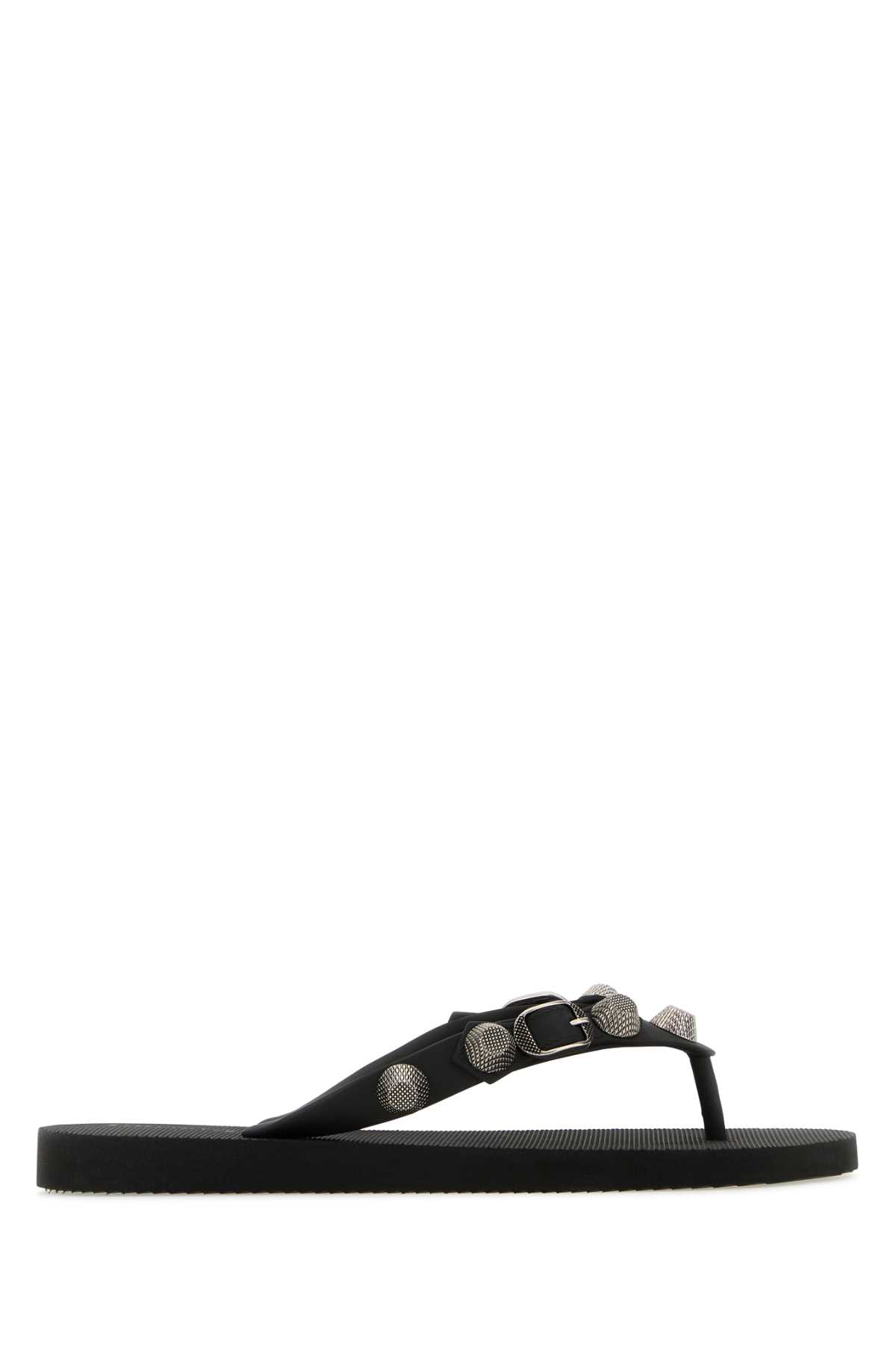 Shop Balenciaga Black Rubber Cagole Thong Slippers In Blacksilver