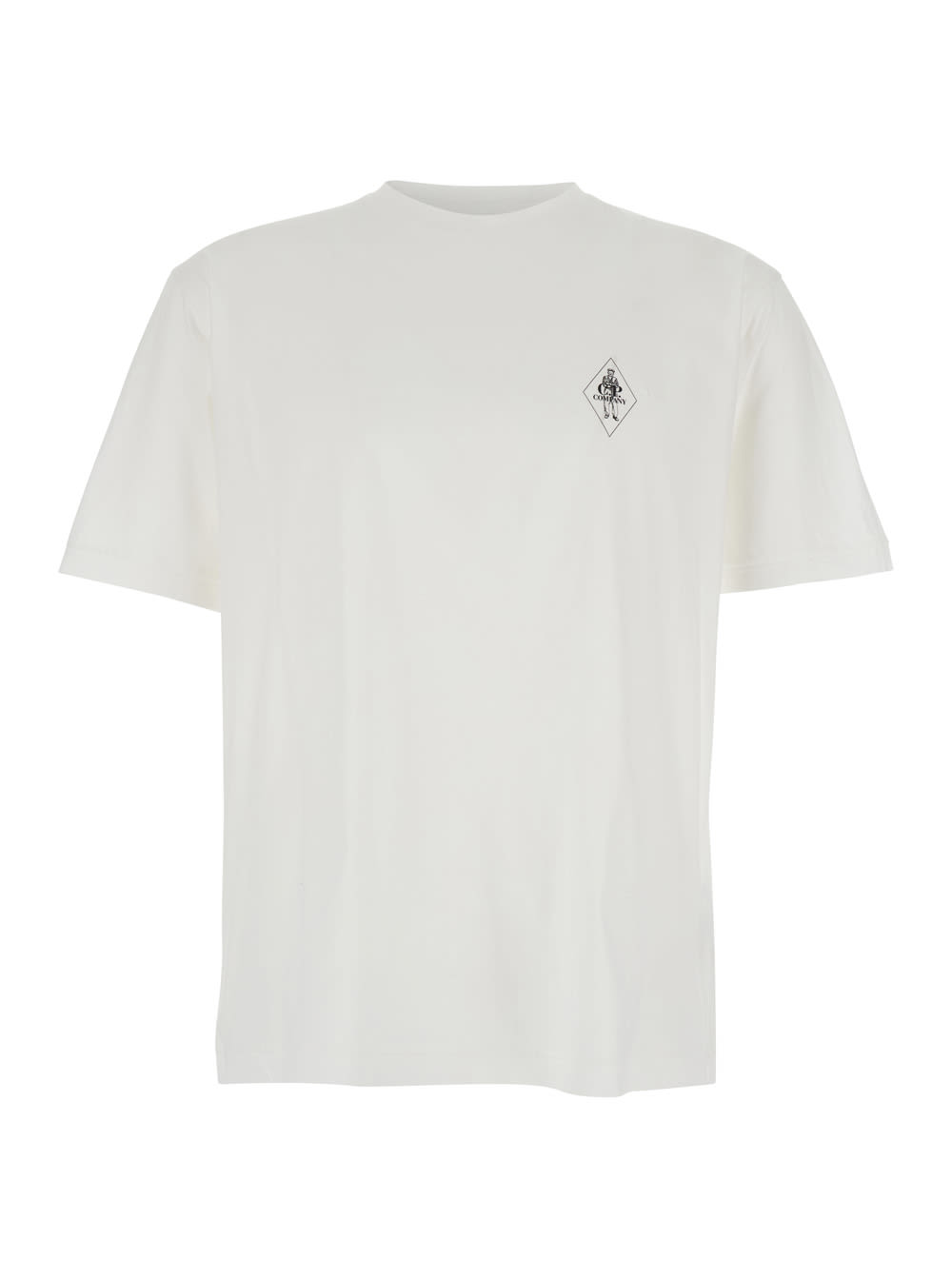 C. P. Company White Crewneck T-shirt With Logo Detail On The Front In Cotton Woman