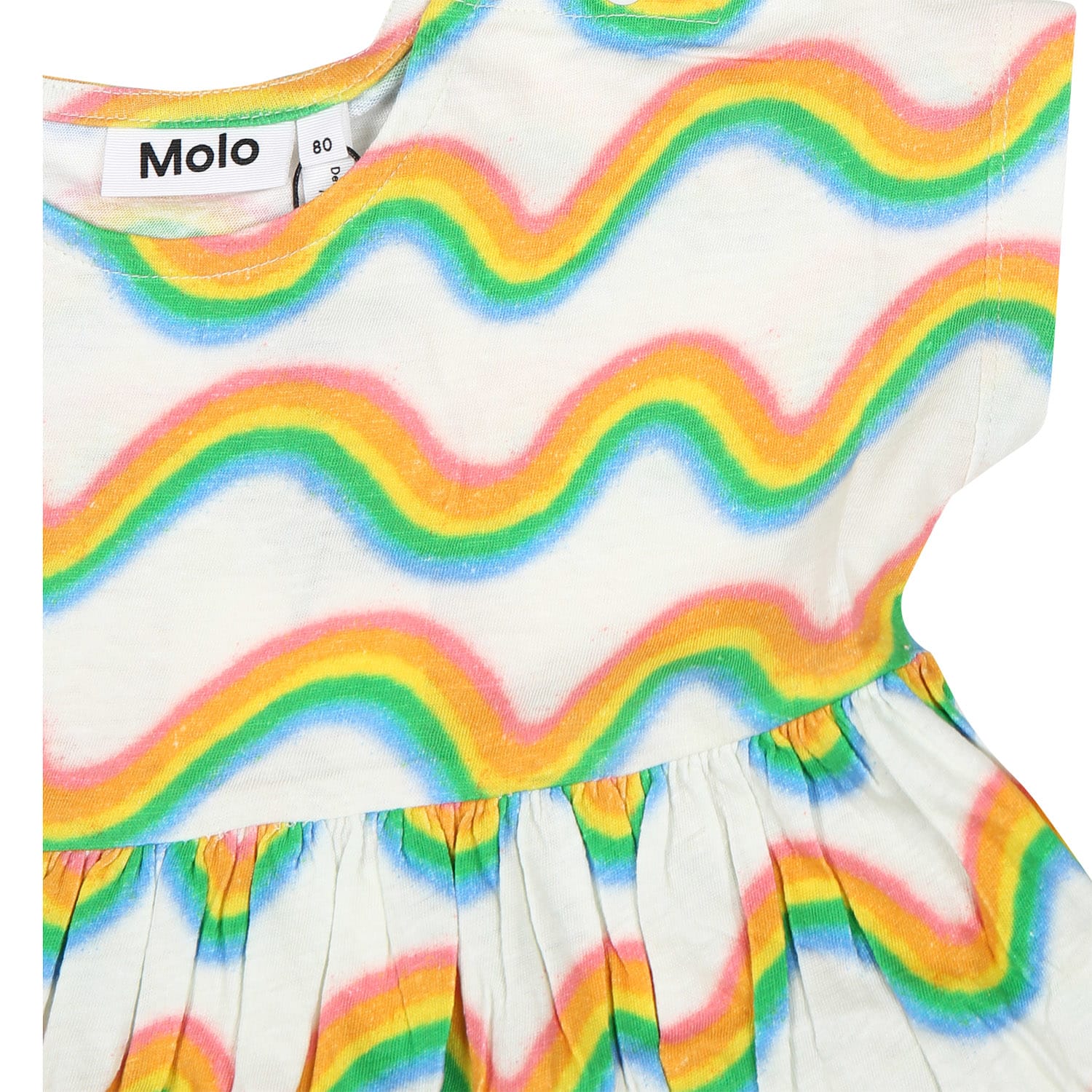 Shop Molo White Dress For Baby Girl With Rainbow Print In Multicolor