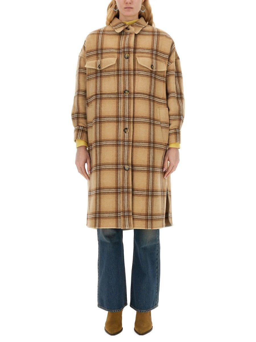 Shop Isabel Marant Oile Checked Coat In Camel