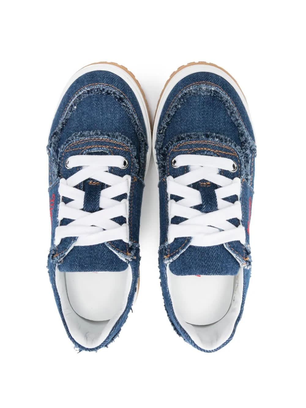 Shop Marni Denim Sneakers With Inserts In Blue