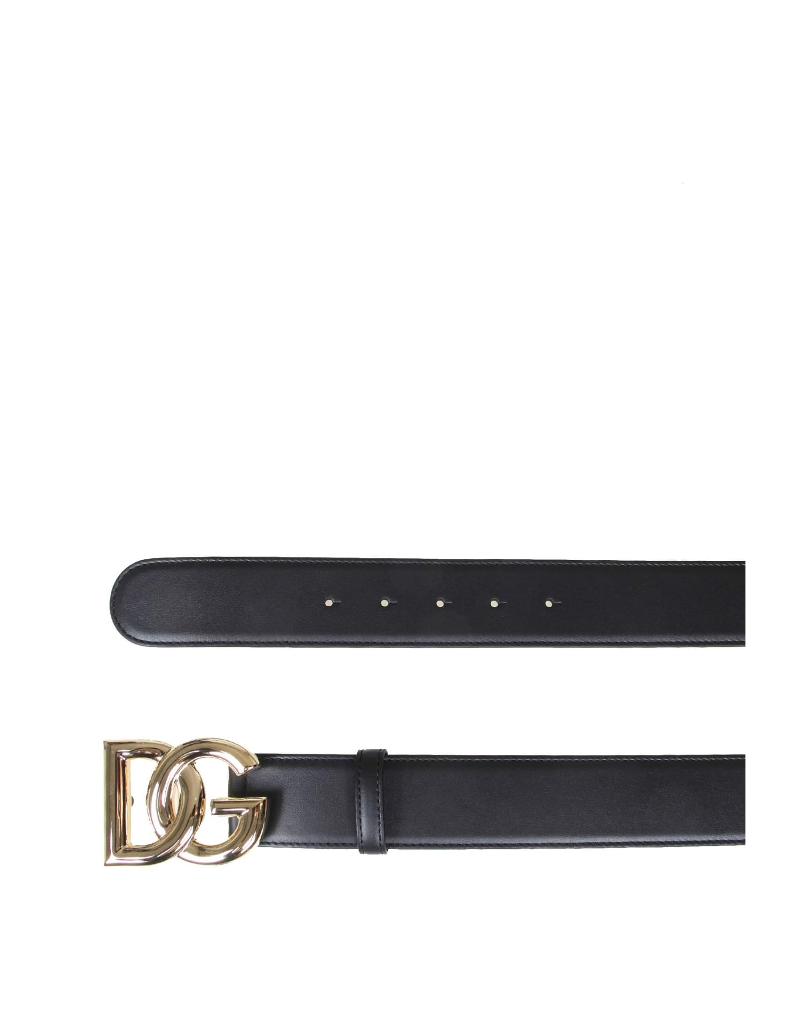 Shop Dolce & Gabbana Calfskin Belt With Metal Dg Logo In Black